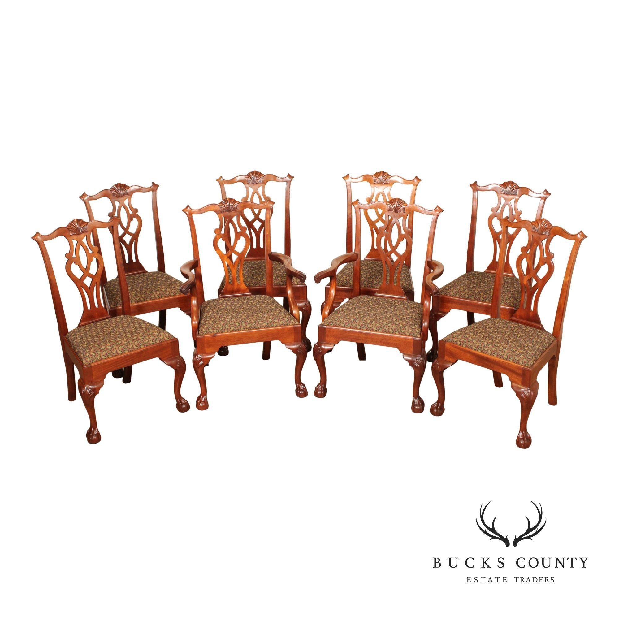 Stickley Chippendale Style Set of Eight Mahogany Dining Chairs