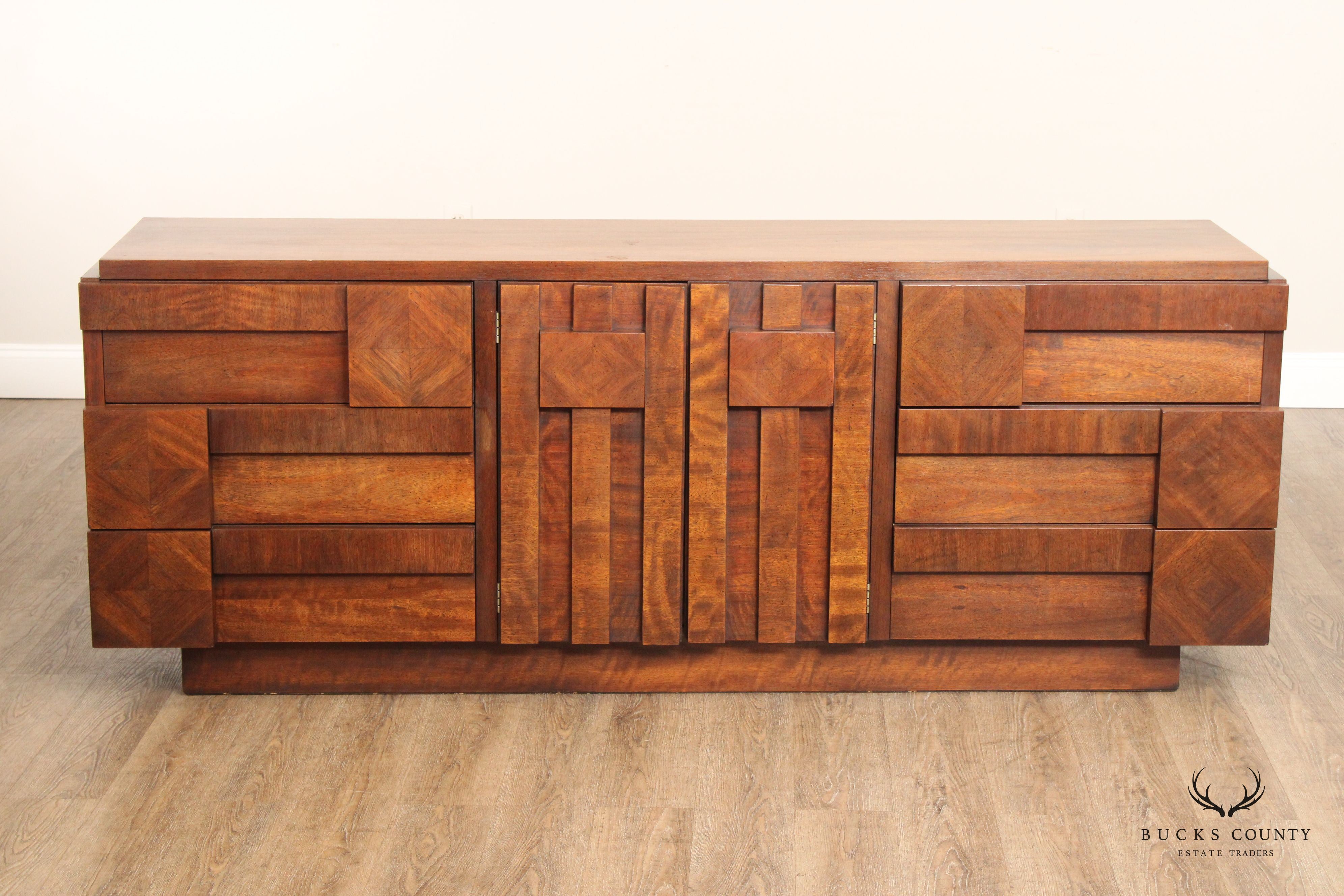 Lane 'Staccato' Brutalist Mid Century Modern Walnut Triple Chest