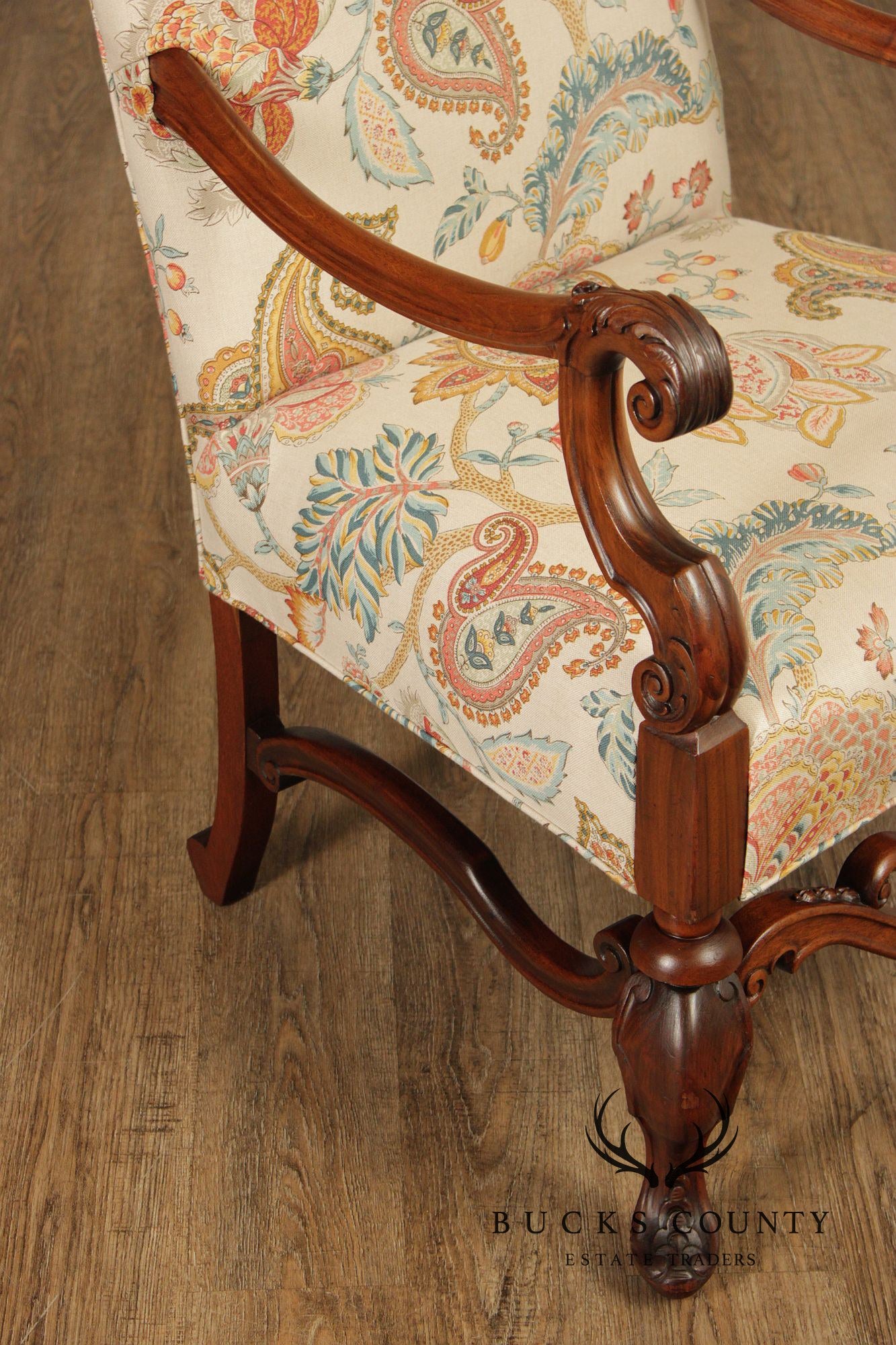 French Louis XIII Style Walnut Carved Armchair