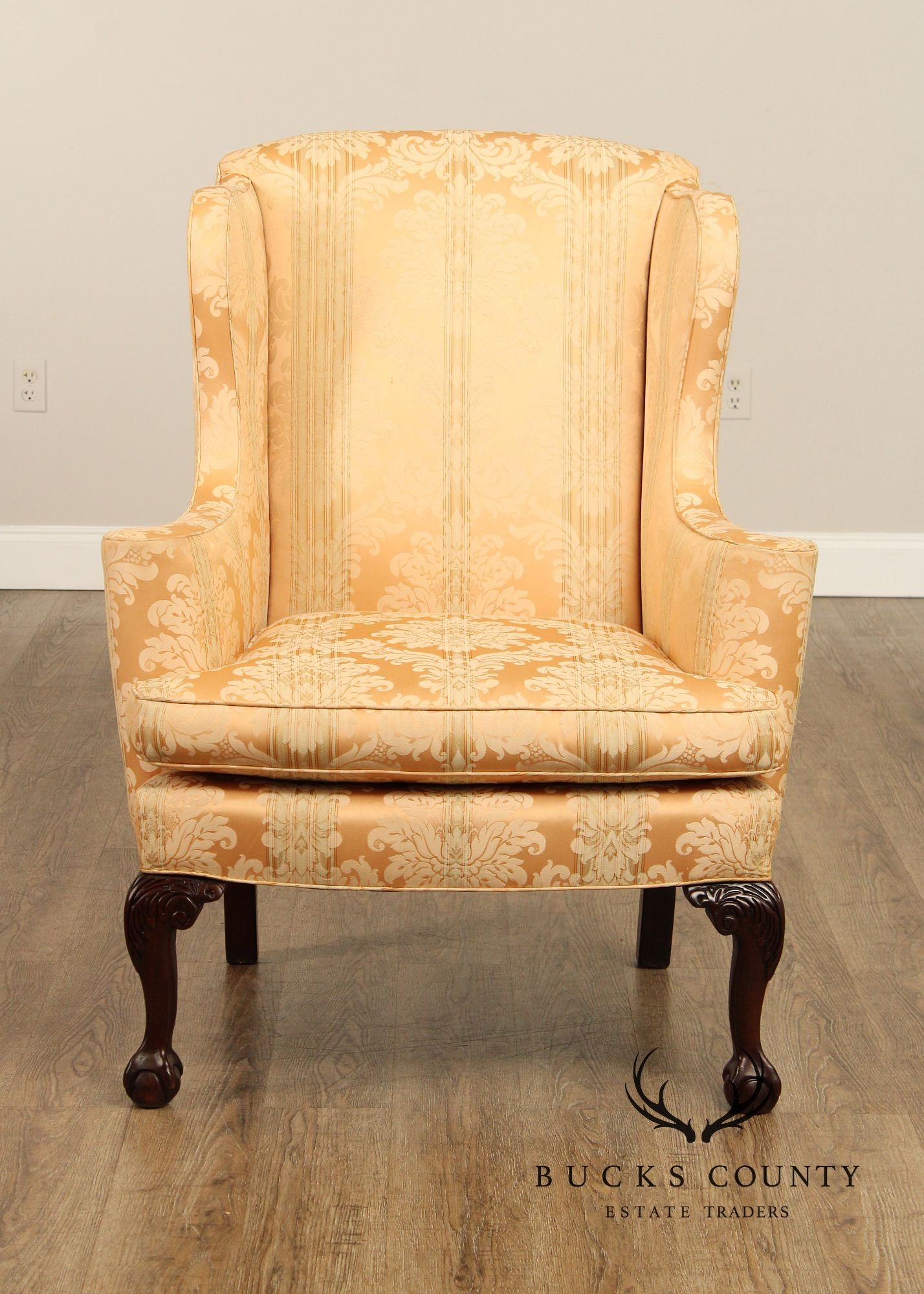 Georgian Style Pair of Carved Mahogany Wing Chairs