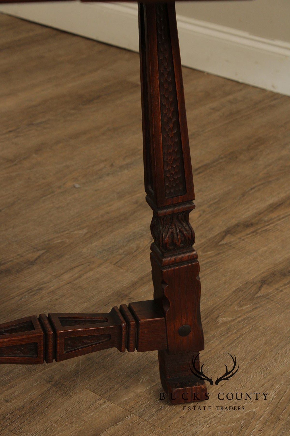 Rom Weber Viking Jacobean Style Carved Oak Drop-Leaf Table