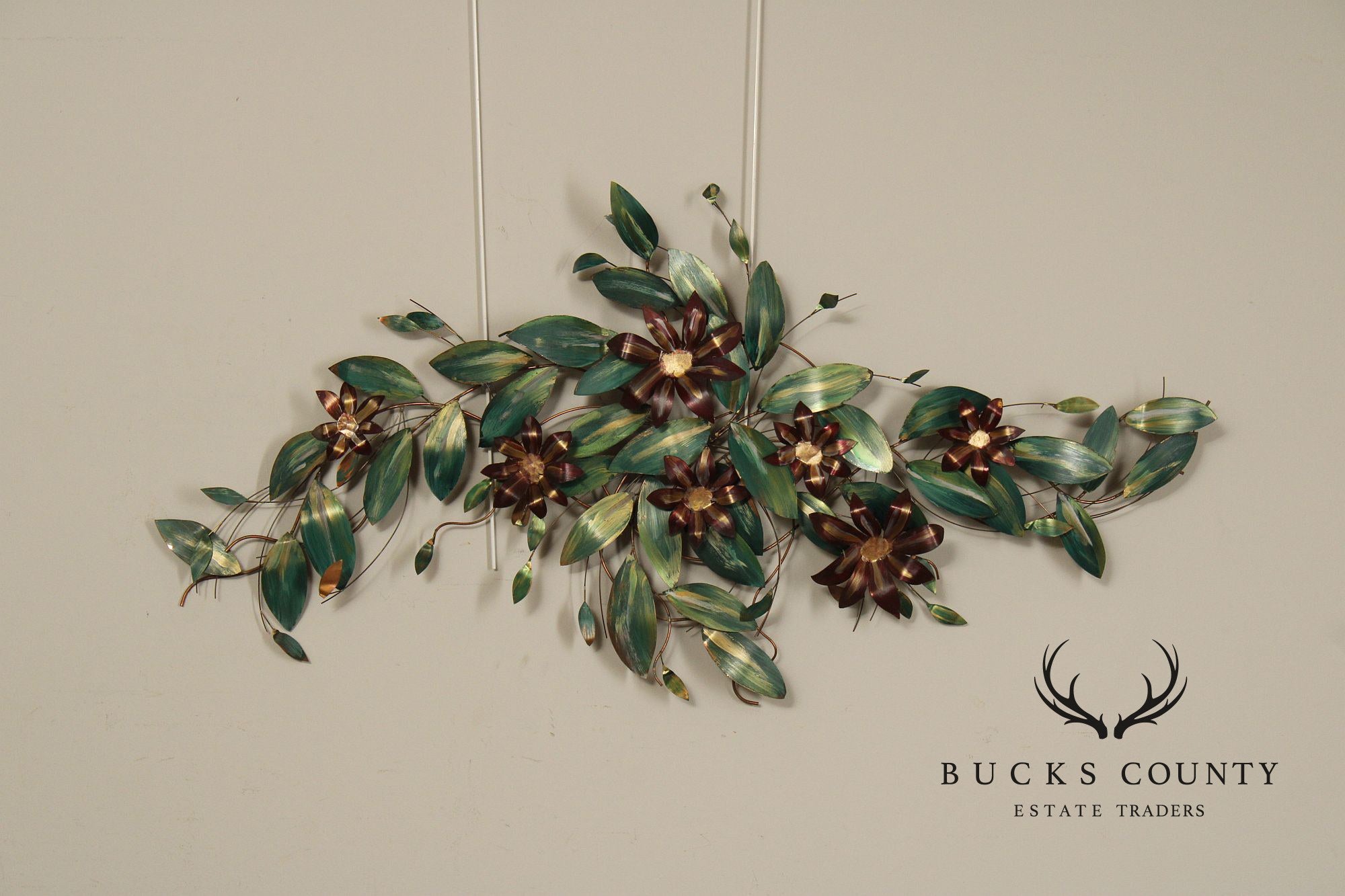 Vintage Enameled Metal Clematis Wall Sculpture