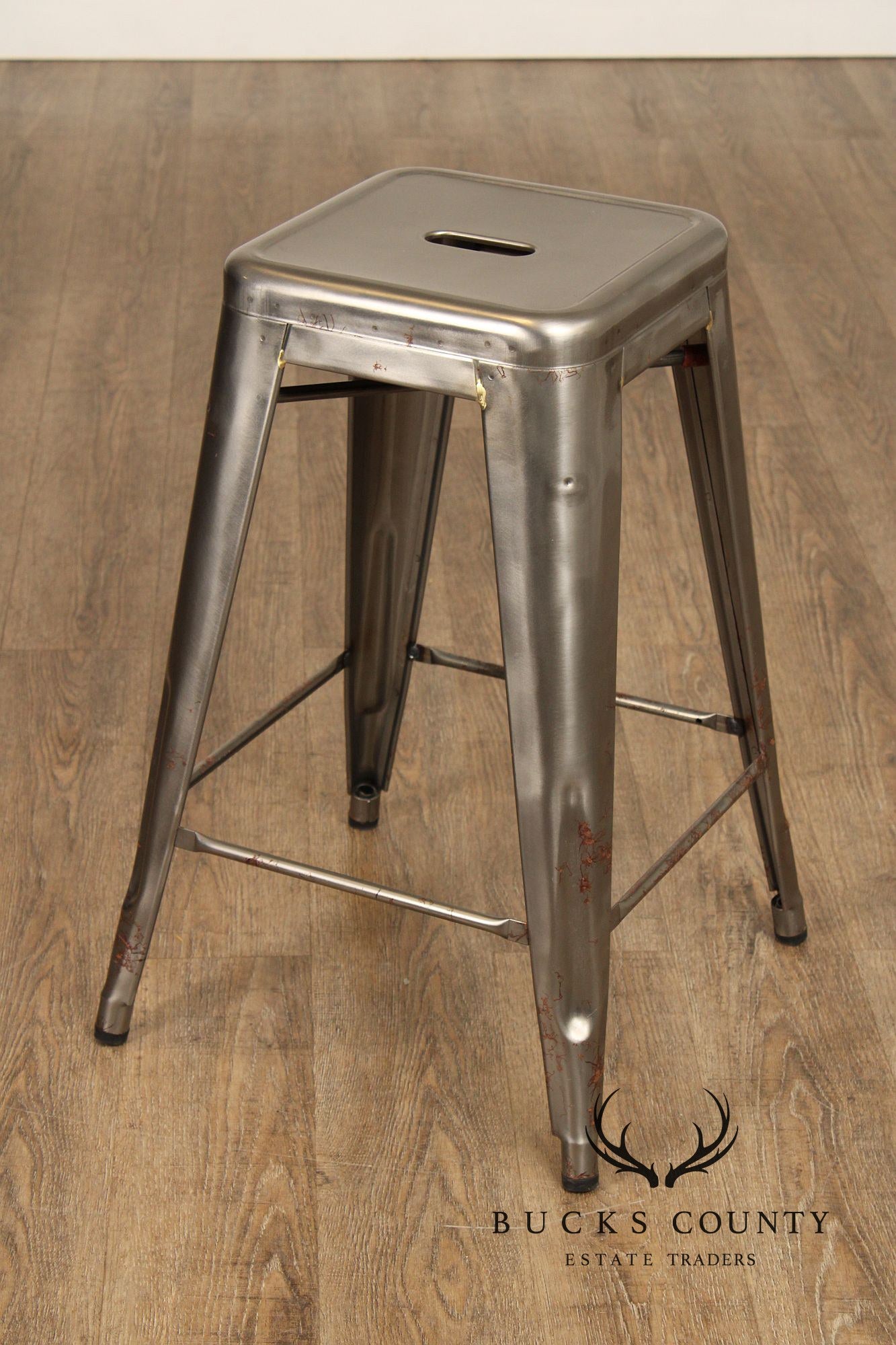 Tolix Industrial Style Pair of Steel Counter Stools