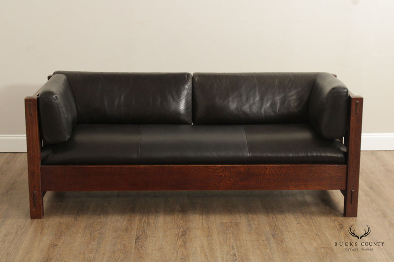 Stickley Mission Collection Oak and Leather Settle Sofa