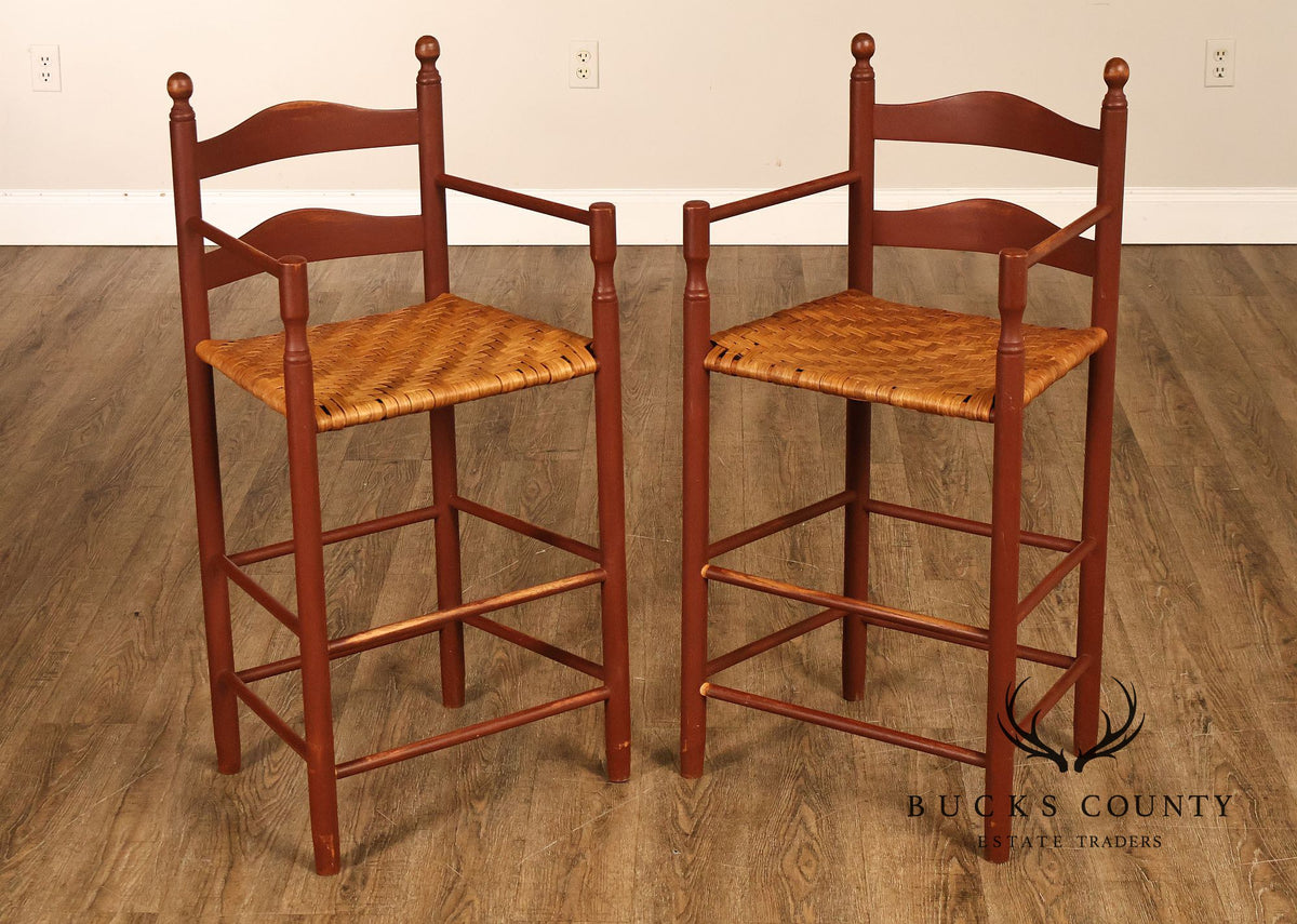 Shaker Style Pair of Rush Seat Counter Stools