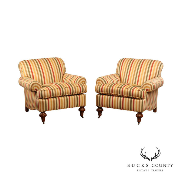 Lee Jofa English Traditional Style Pair of Club Armchairs