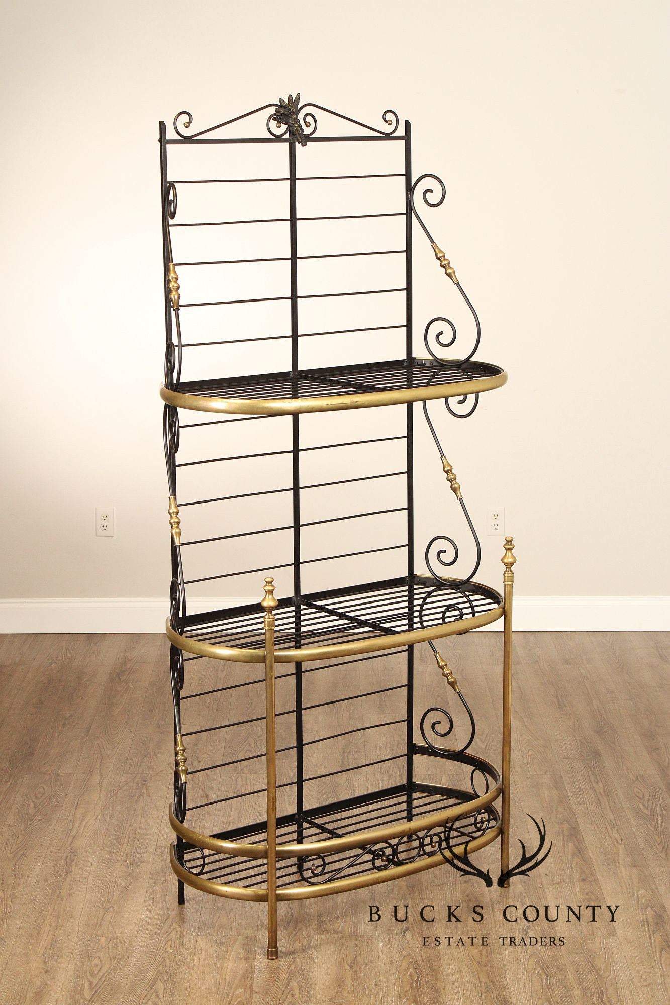 French Country Style Wrought Iron And Brass Baker's Rack