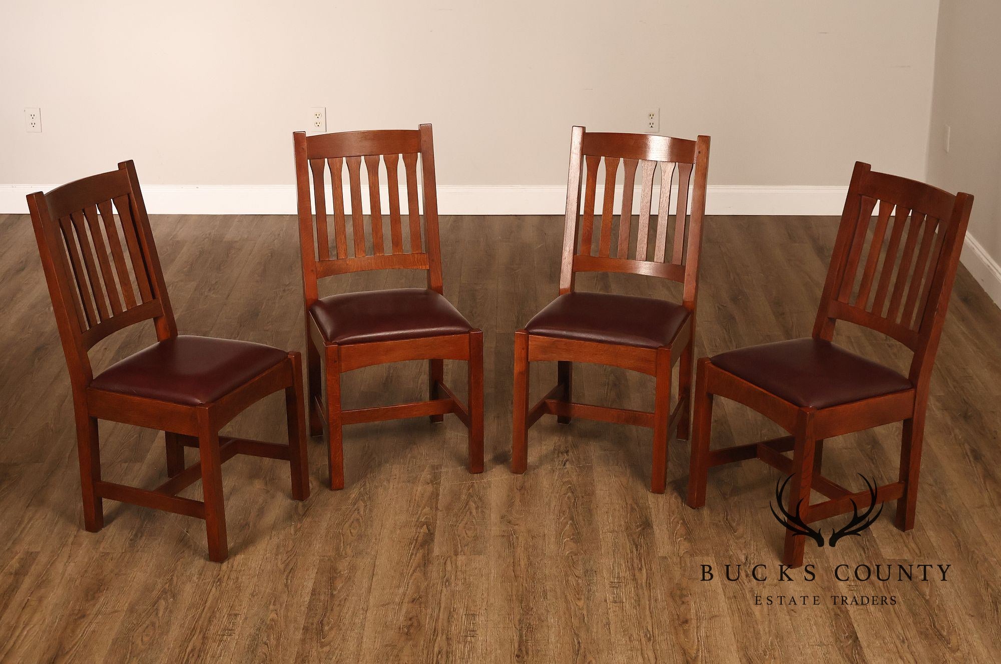 Stickley Mission Collection Set Of Four Oak Dining Side Chairs