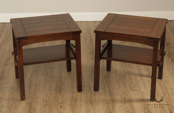 Stickley Mission Collection Oak Butterfly Top Pair End Tables