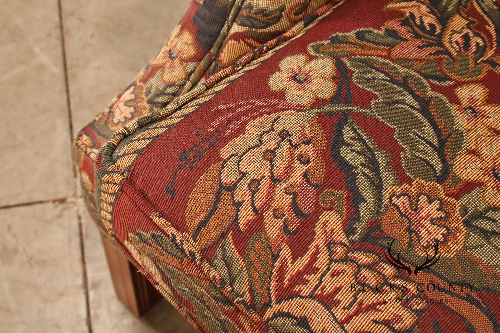 Vintage Traditional Camelback Sofa With Floral Upholstery