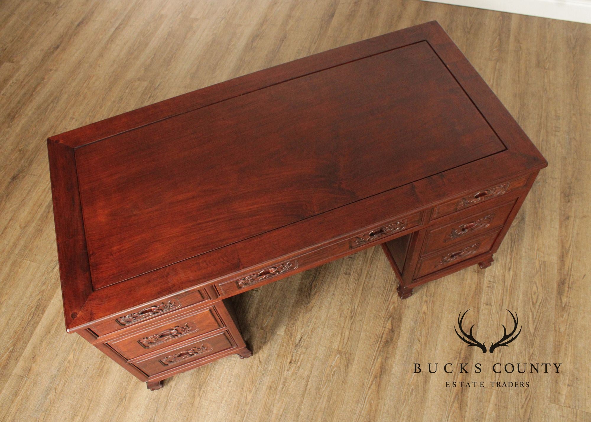 Chinese Rosewood Vintage Pedestal Executive Desk