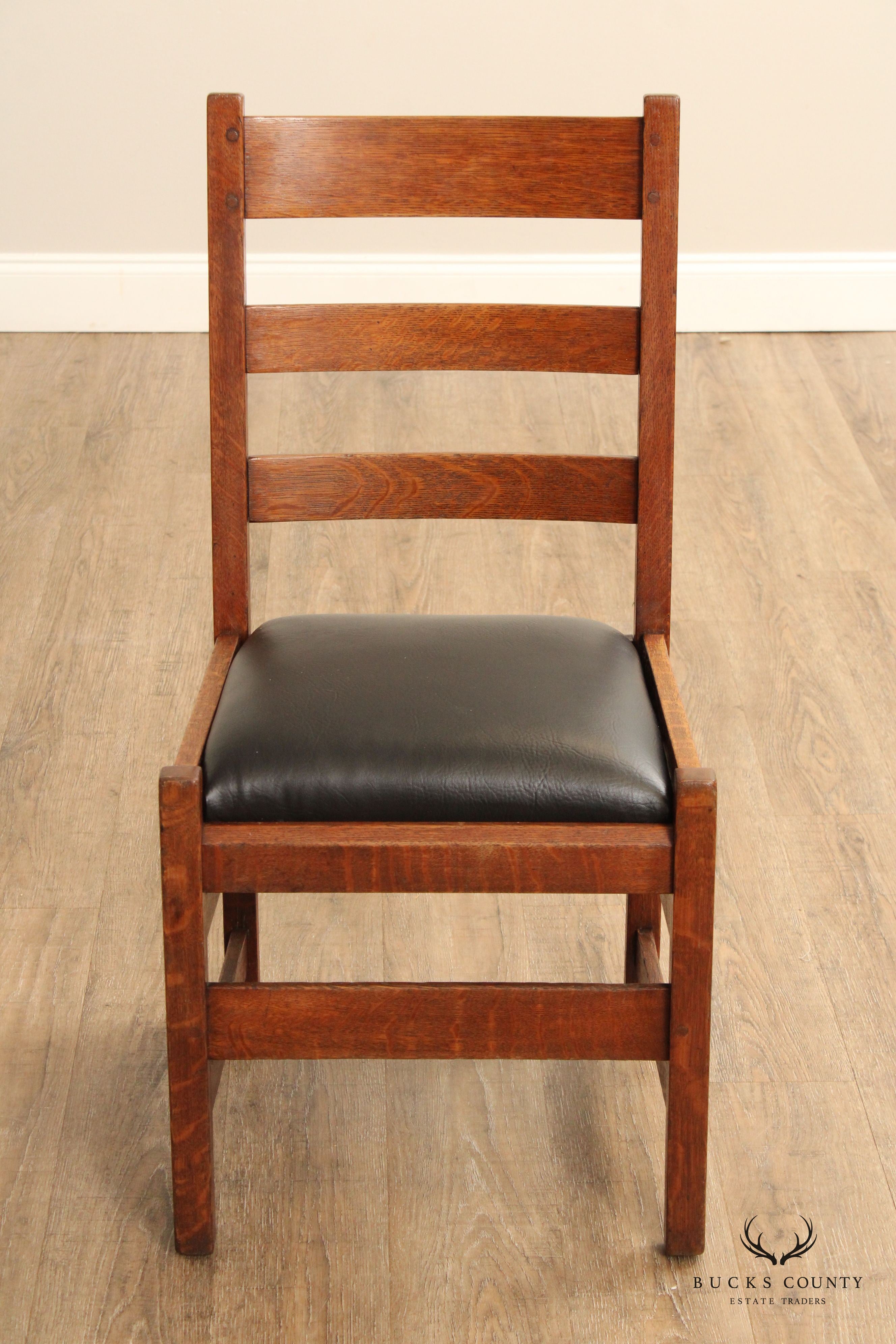 Mission Style Assembled Set of Seven Oak Ladder Back Dining Chairs