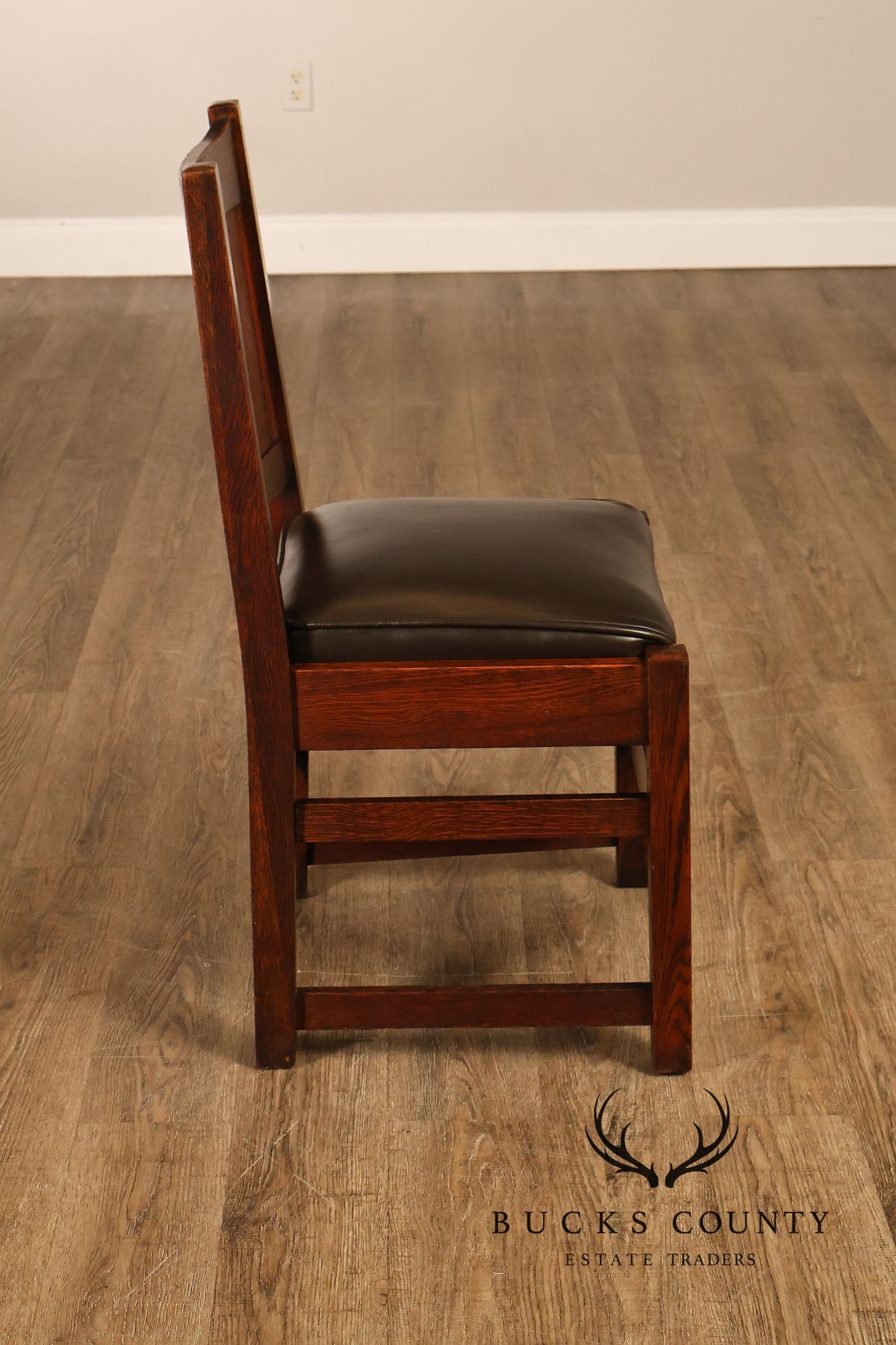 L&JG Stickley Antique Set Of Six U-Back Oak Dining Chairs Model #820