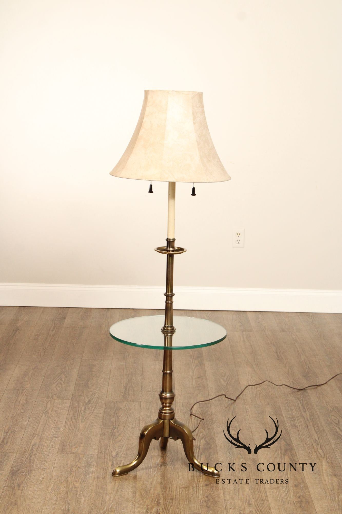 Stiffel Queen Anne Style Brass and Glass Floor Lamp