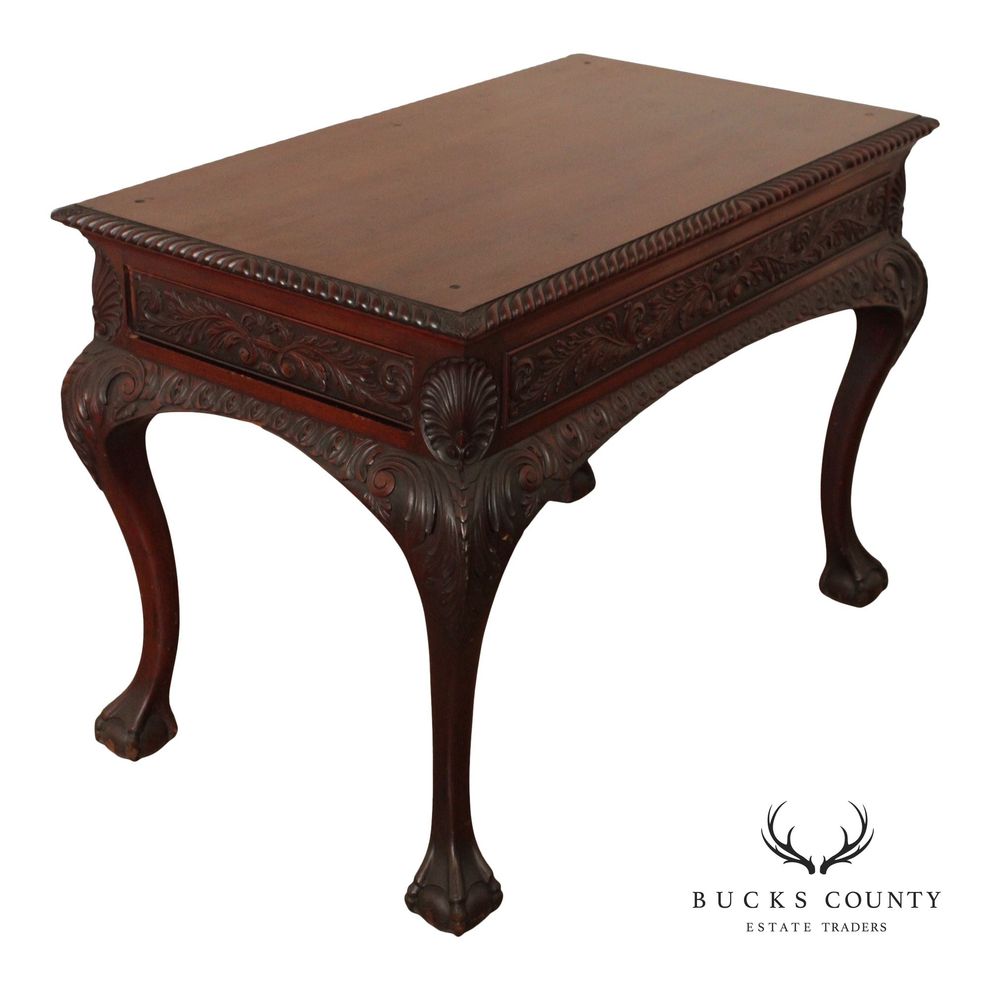 Georgian Style Antique Carved Mahogany Library Table Writing Desk