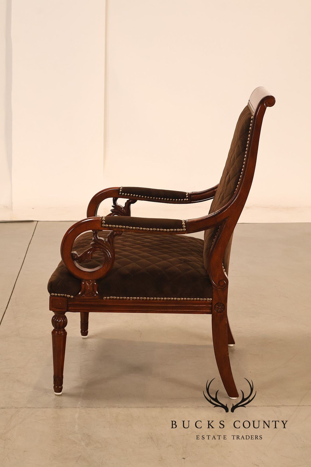 Hooker Furniture Traditional Mahogany Scroll Arm Upholstered Armchair