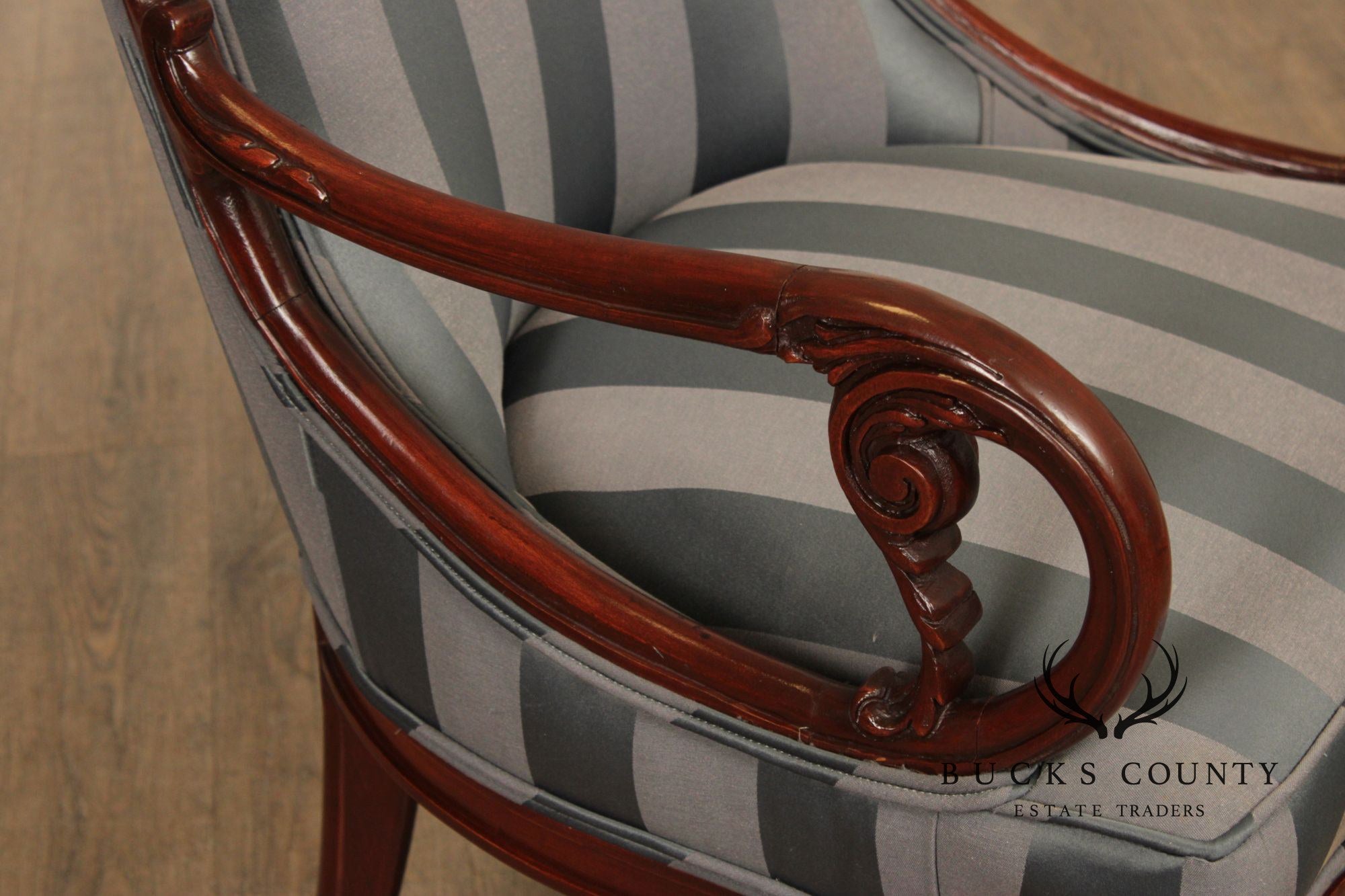 Pair Of Louis XV Style Carved Mahogany Upholstered Armchairs