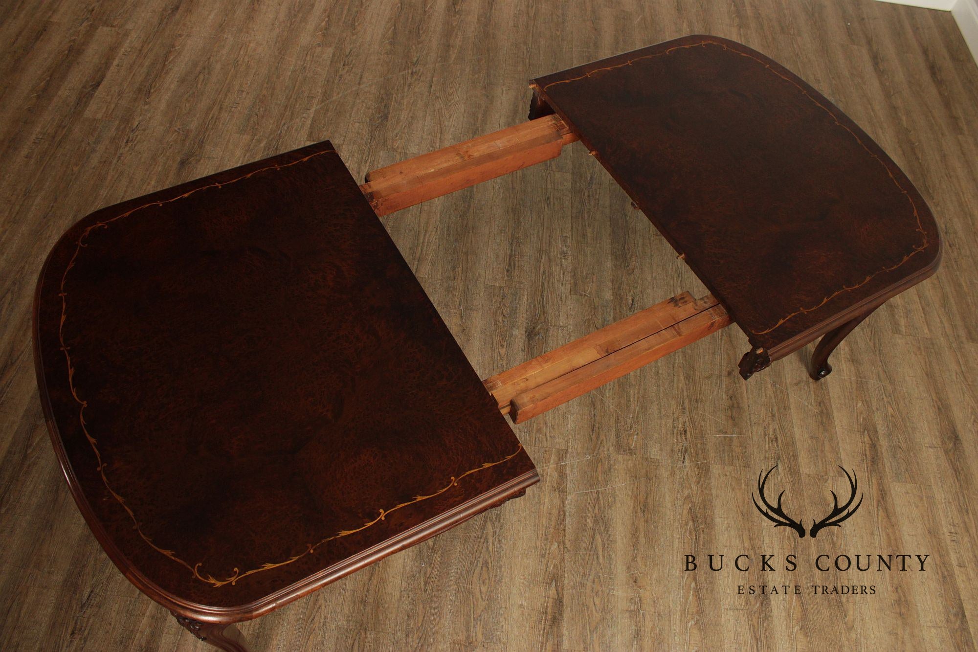Louis XV Style Inlaid Burl Walnut Extendable Dining Table
