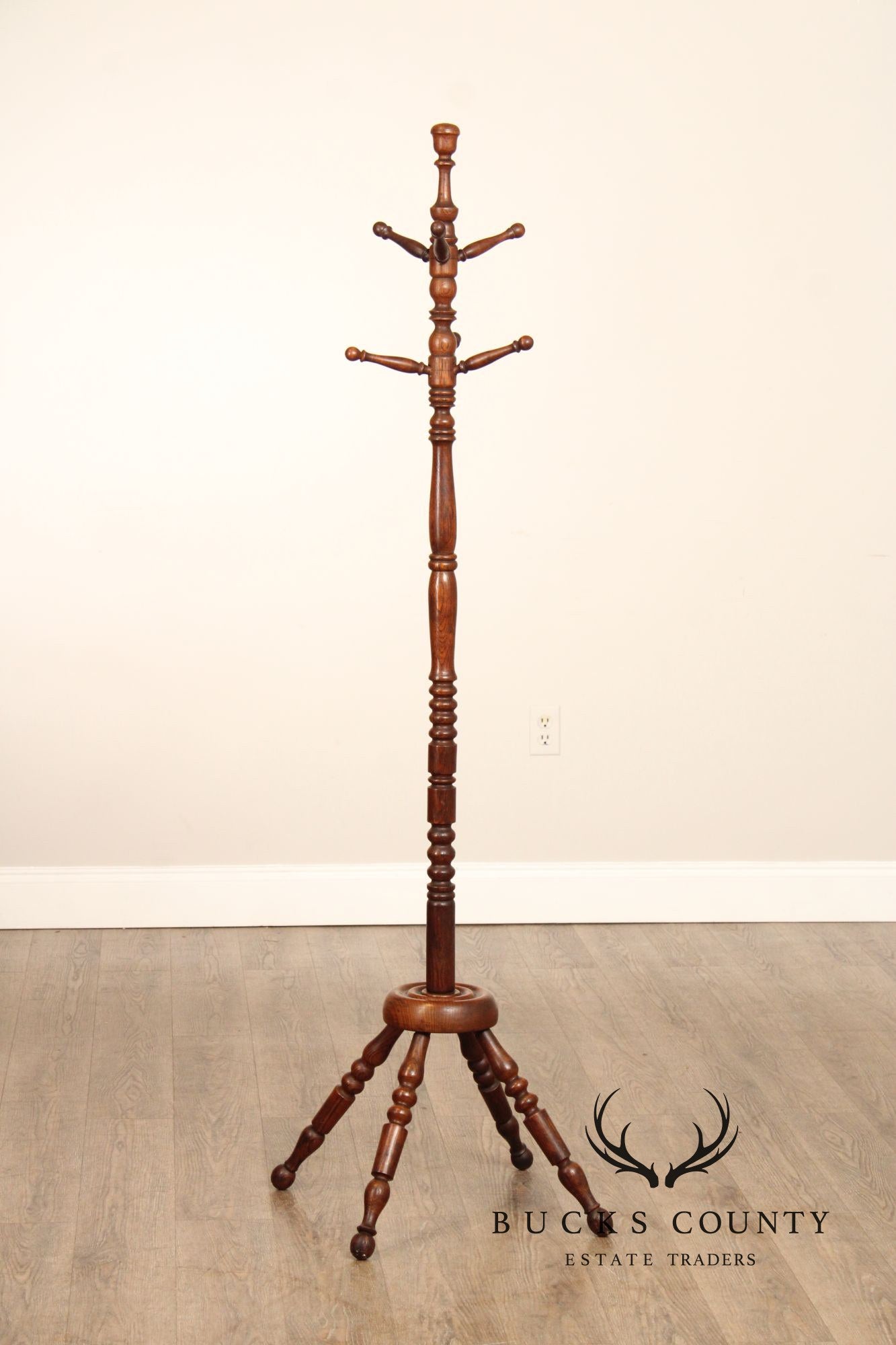 Antique Bobbin Turned Oak Hat Rack