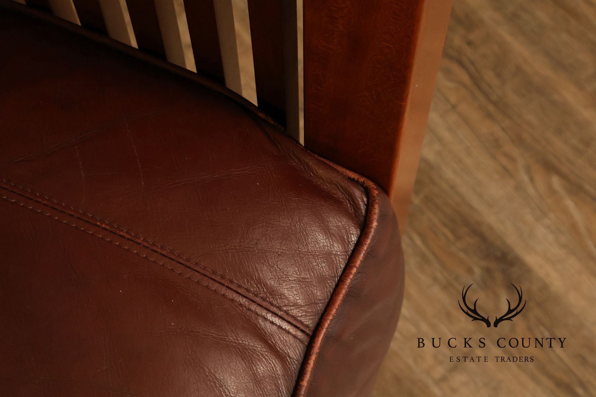 Stickley Mission Collection Cherry Wood Spindle Frame Leather Loveseat