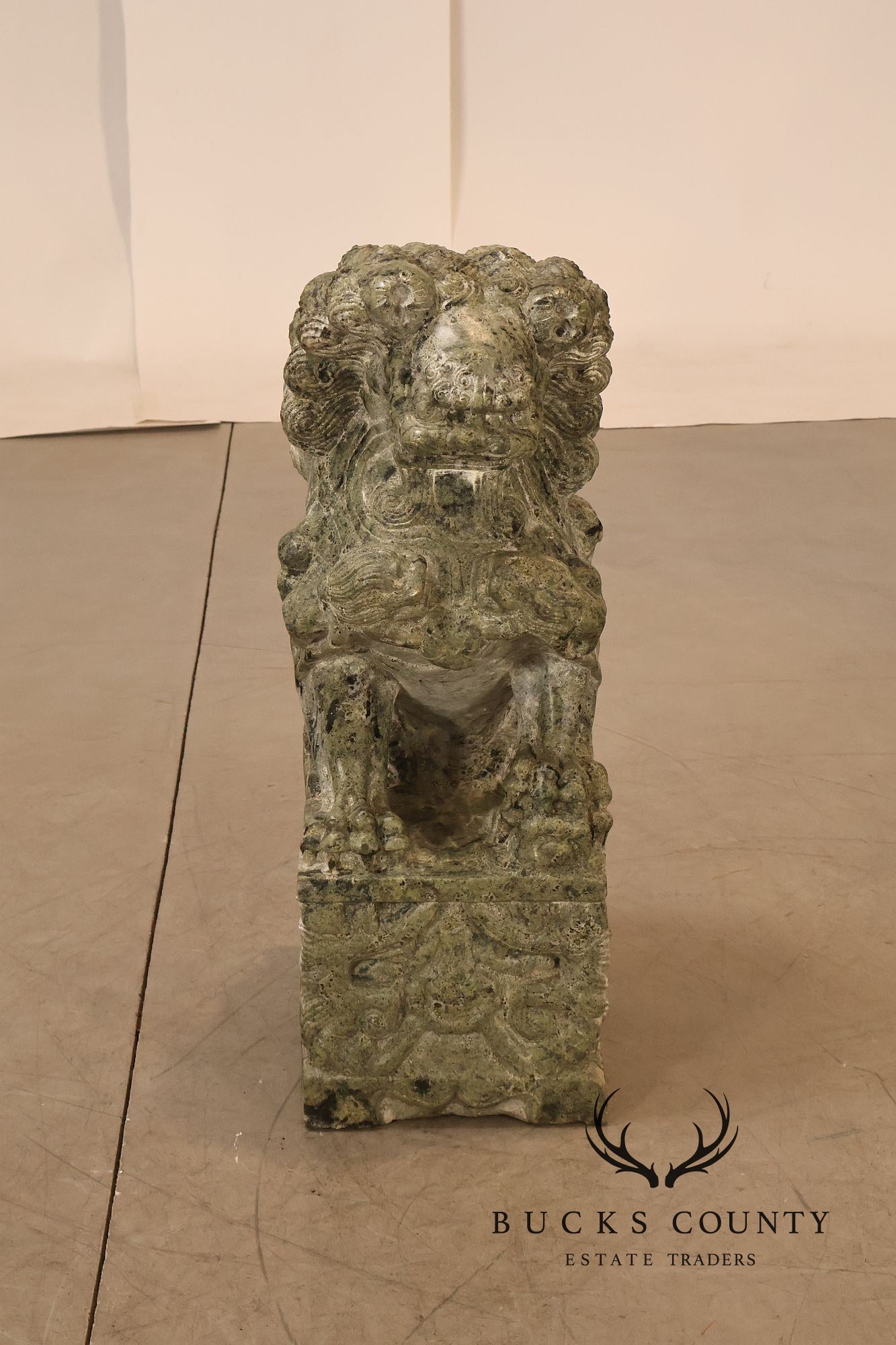 Large Pair Of Carved Green Marble Foo Dogs Guardian Lions
