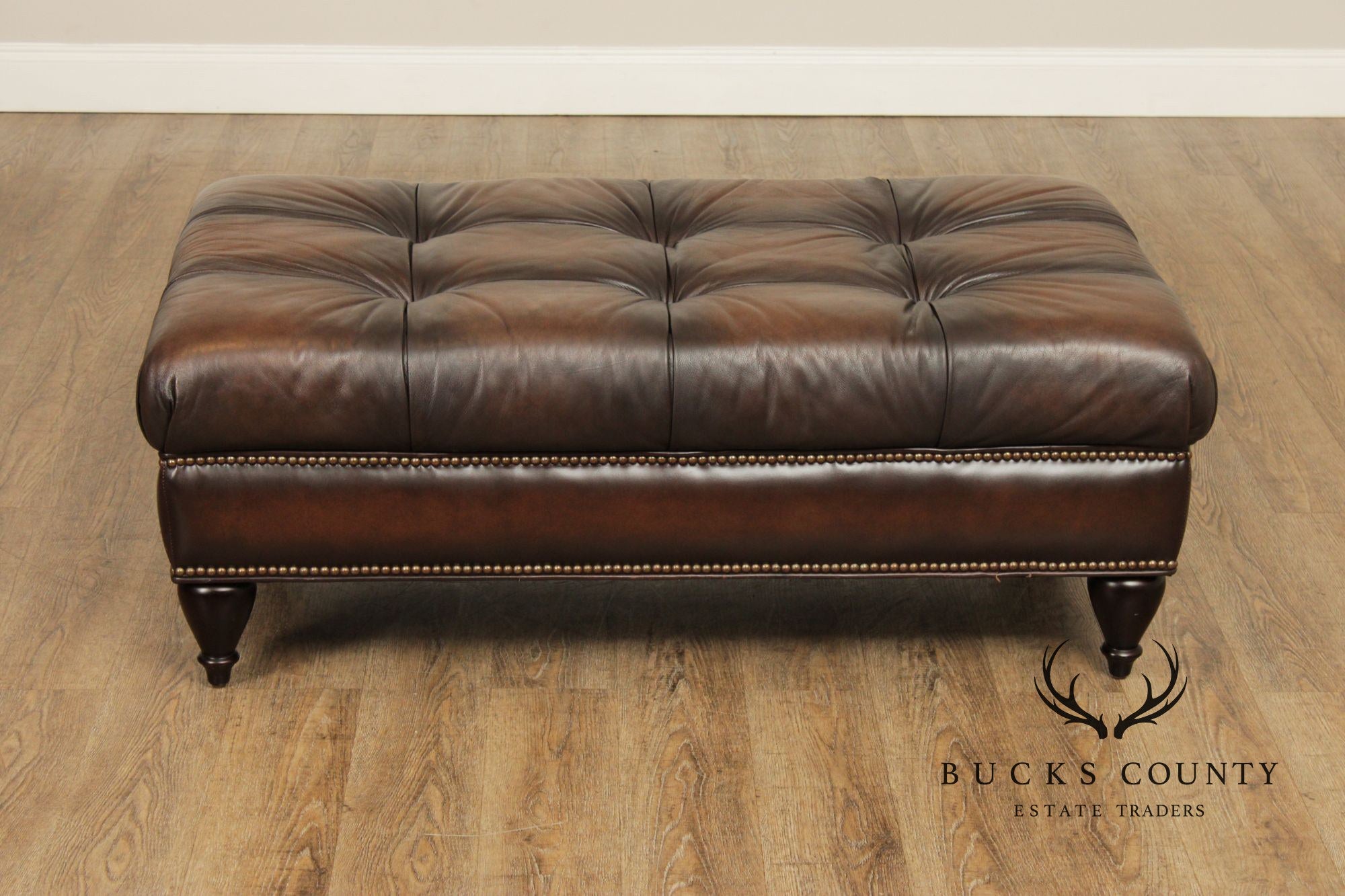 Bernhardt Chesterfield Style Tufted Brown Leather Ottoman