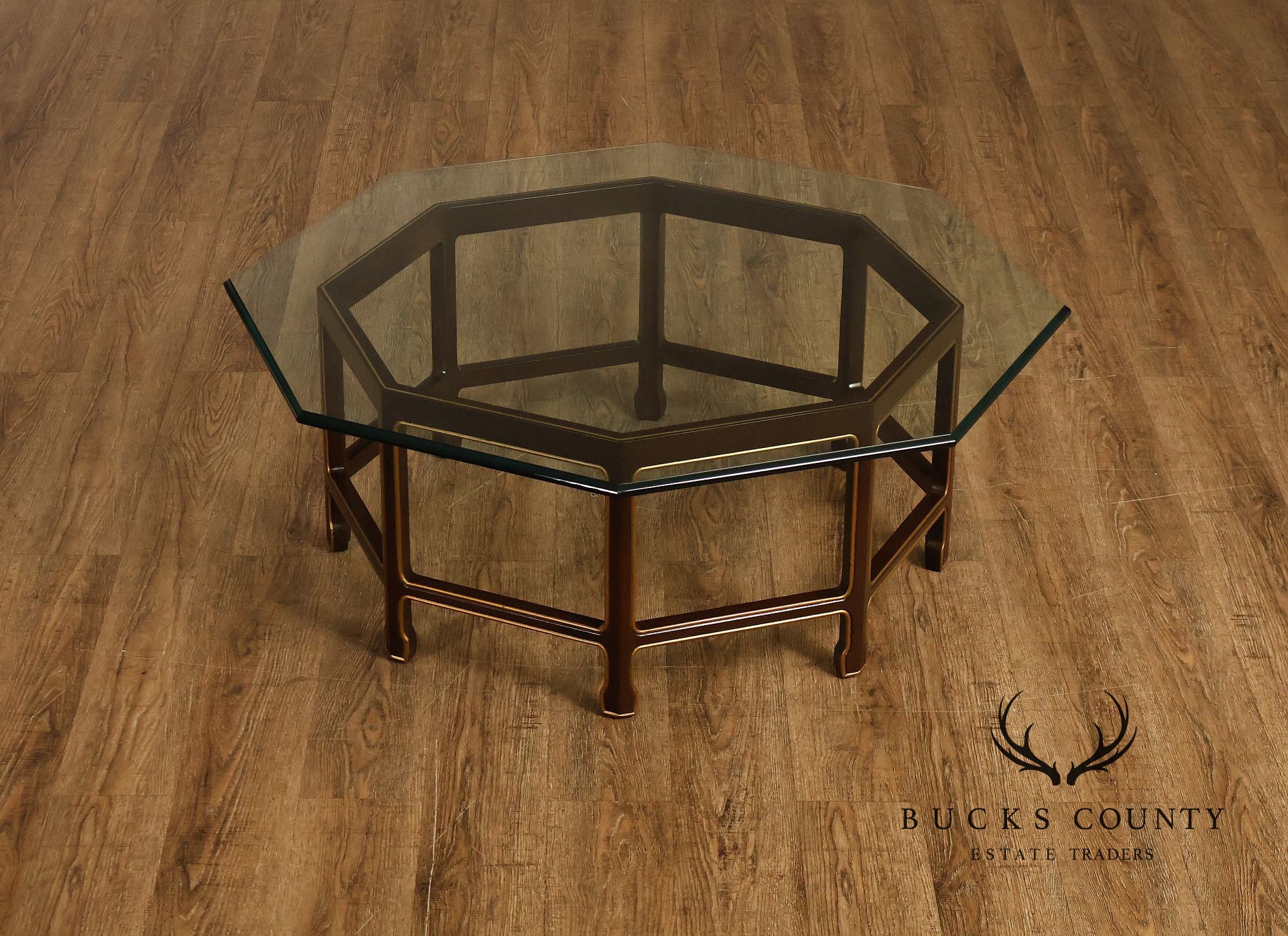 Asian Style Glass Top Octagonal Coffee Table