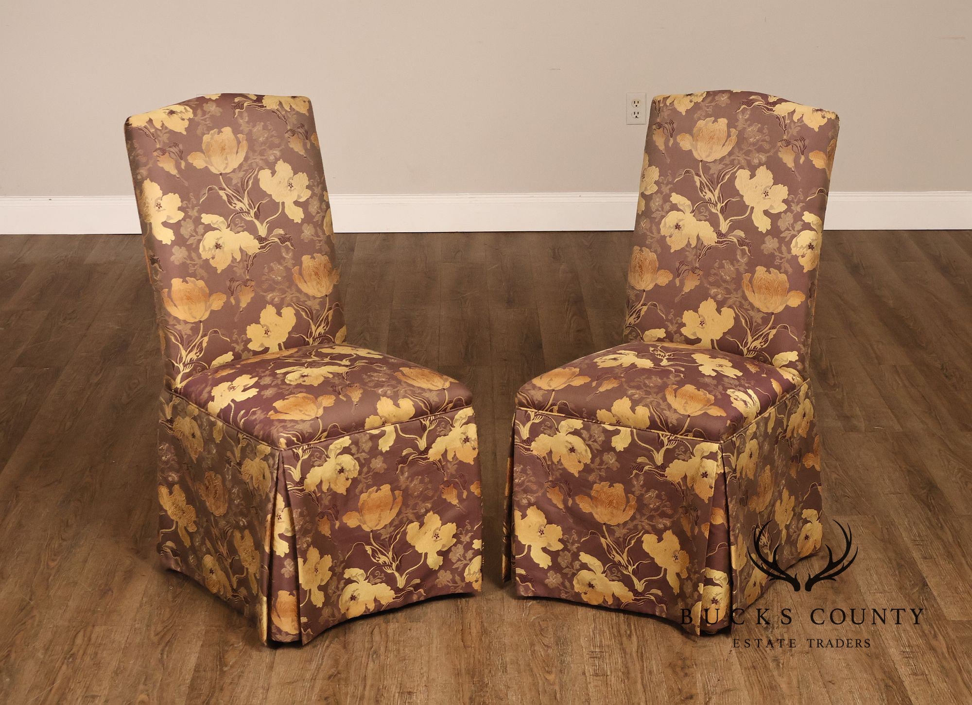 Pair of Upholstered Parsons Style Dining Chairs
