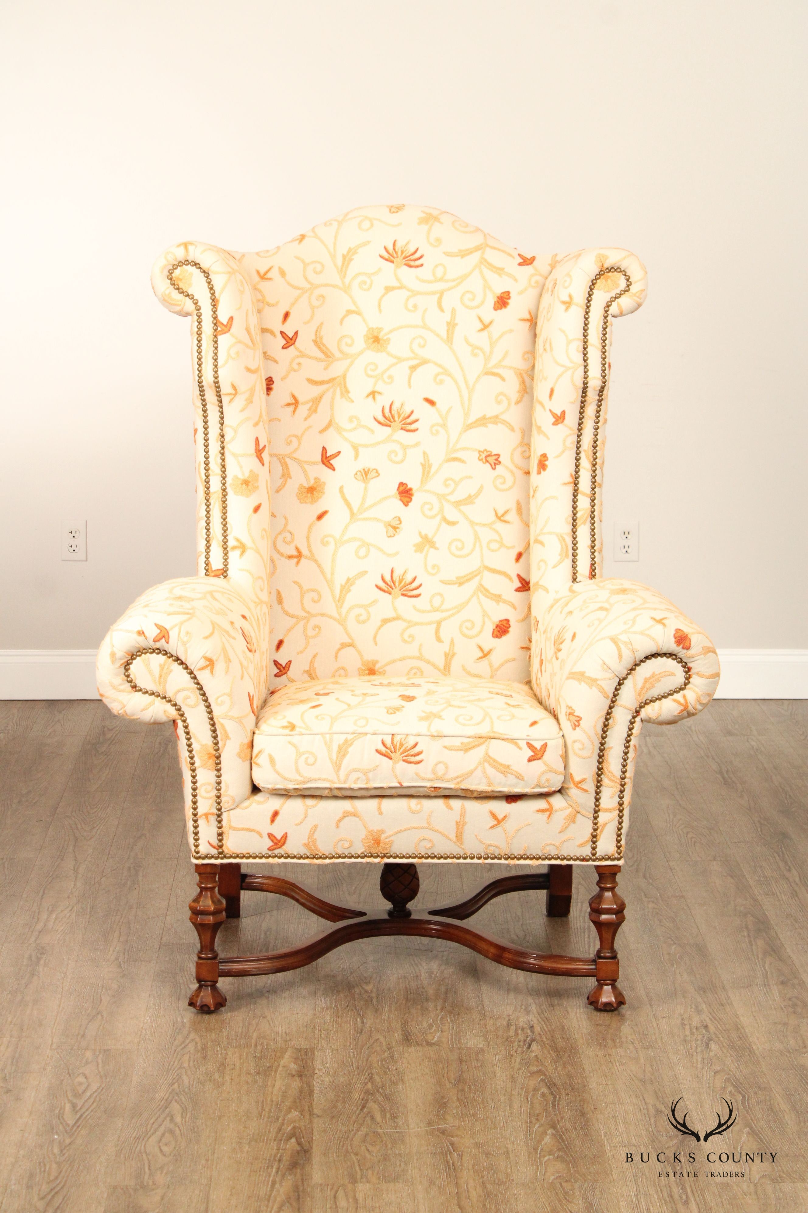 Lee Jofa William & Mary Style Wingback Lounge Chair