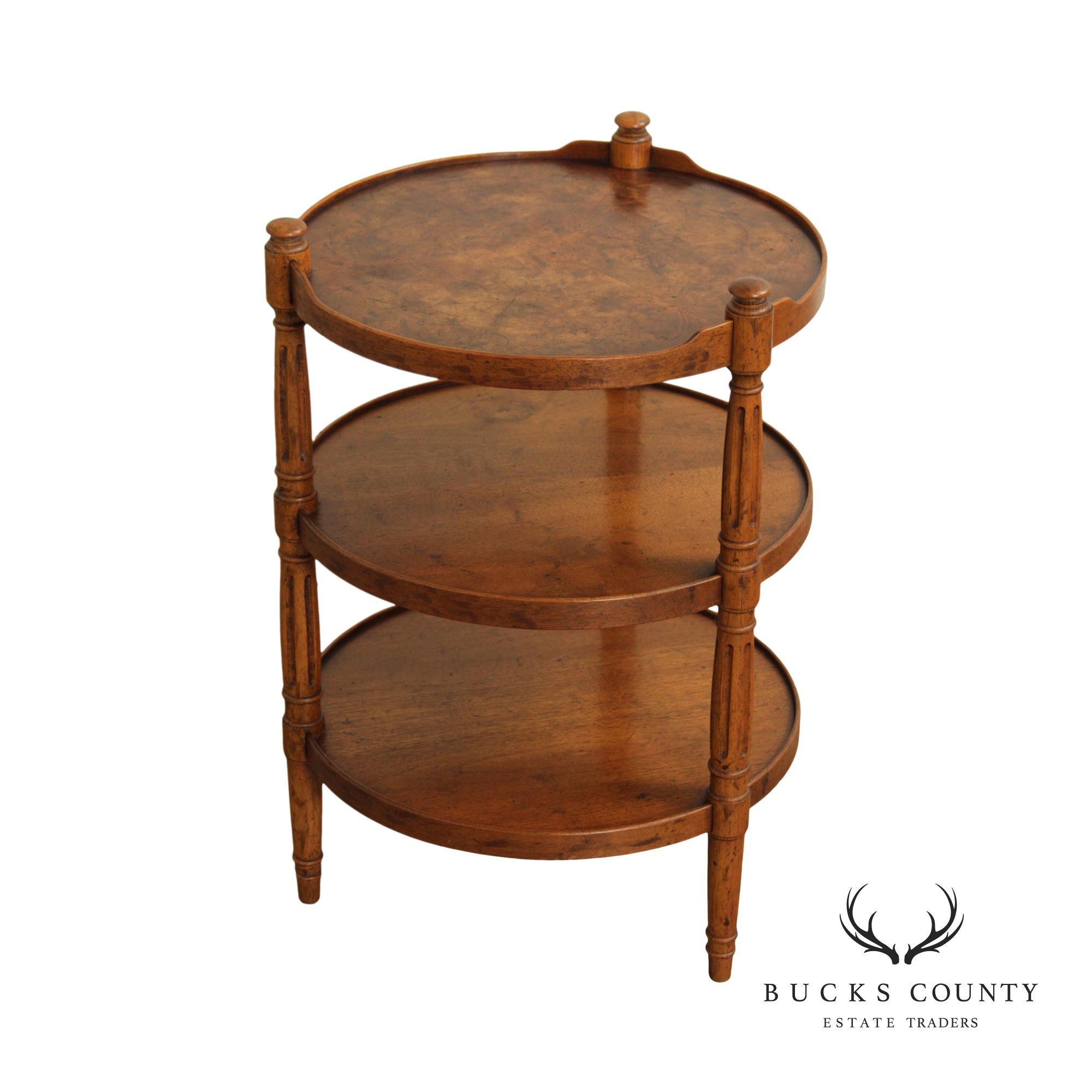 Heritage Vintage Louis XVI Style Burl Walnut Three Tier Etagere