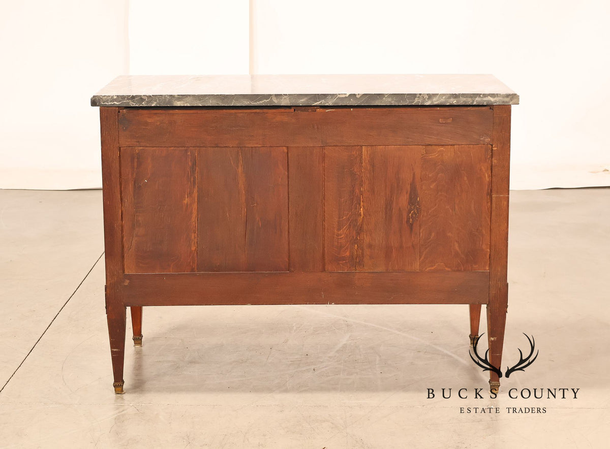 Antique French Neoclassical Marble Top Inlaid Three Drawer Chest