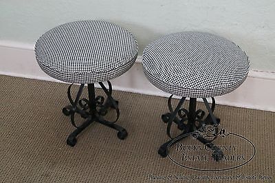Vintage Pair of Black Painted Iron Base Ottomans Benches