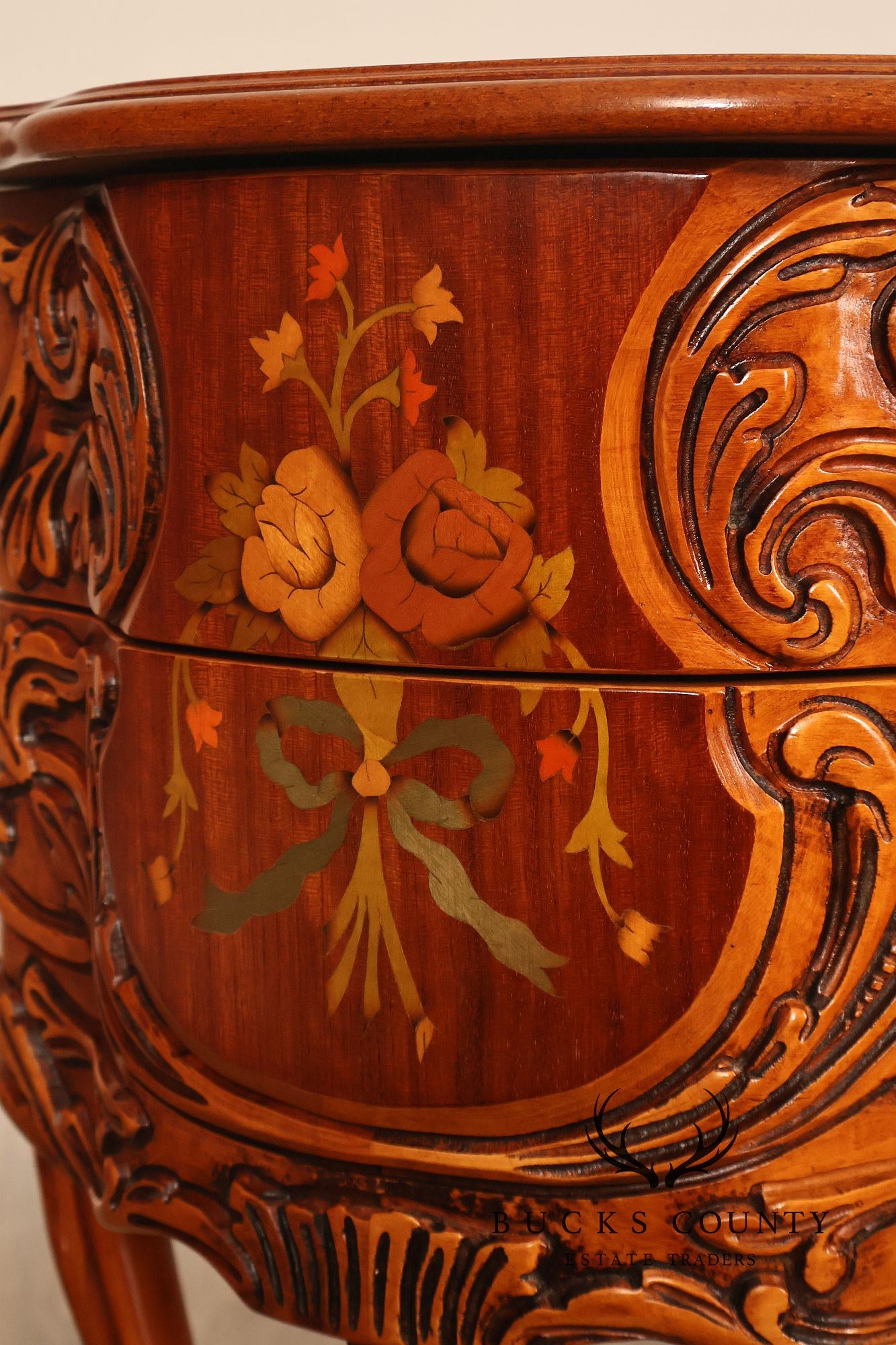 French Louis XV Style Marquetry Inlaid Nightstand