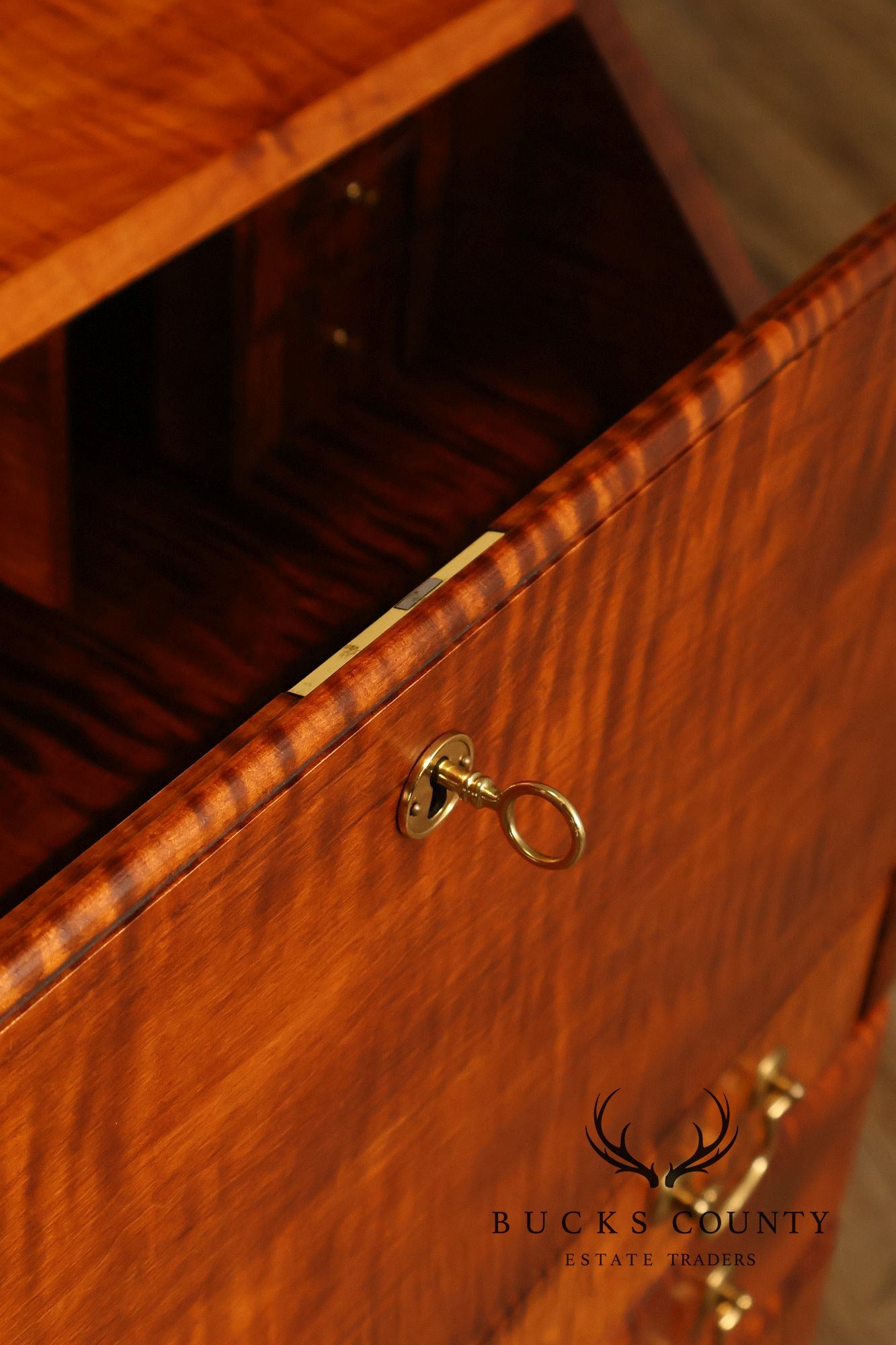 Custom Tiger Maple Slant Drop Front Secretary Desk