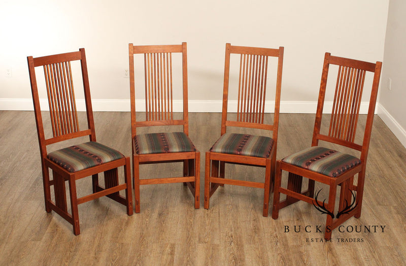 Stickley Mission Collection Set of Four Cherry Spindle Dining Chairs