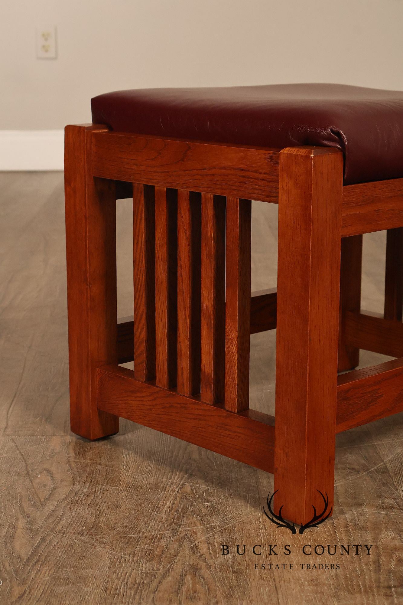 Bassett Furniture Mission Style Oak and Leather Foot Stool