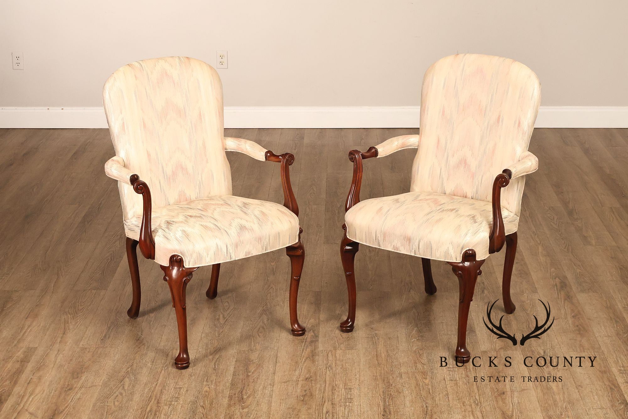 Southwood Queen Anne Style Pair of Mahogany Armchairs