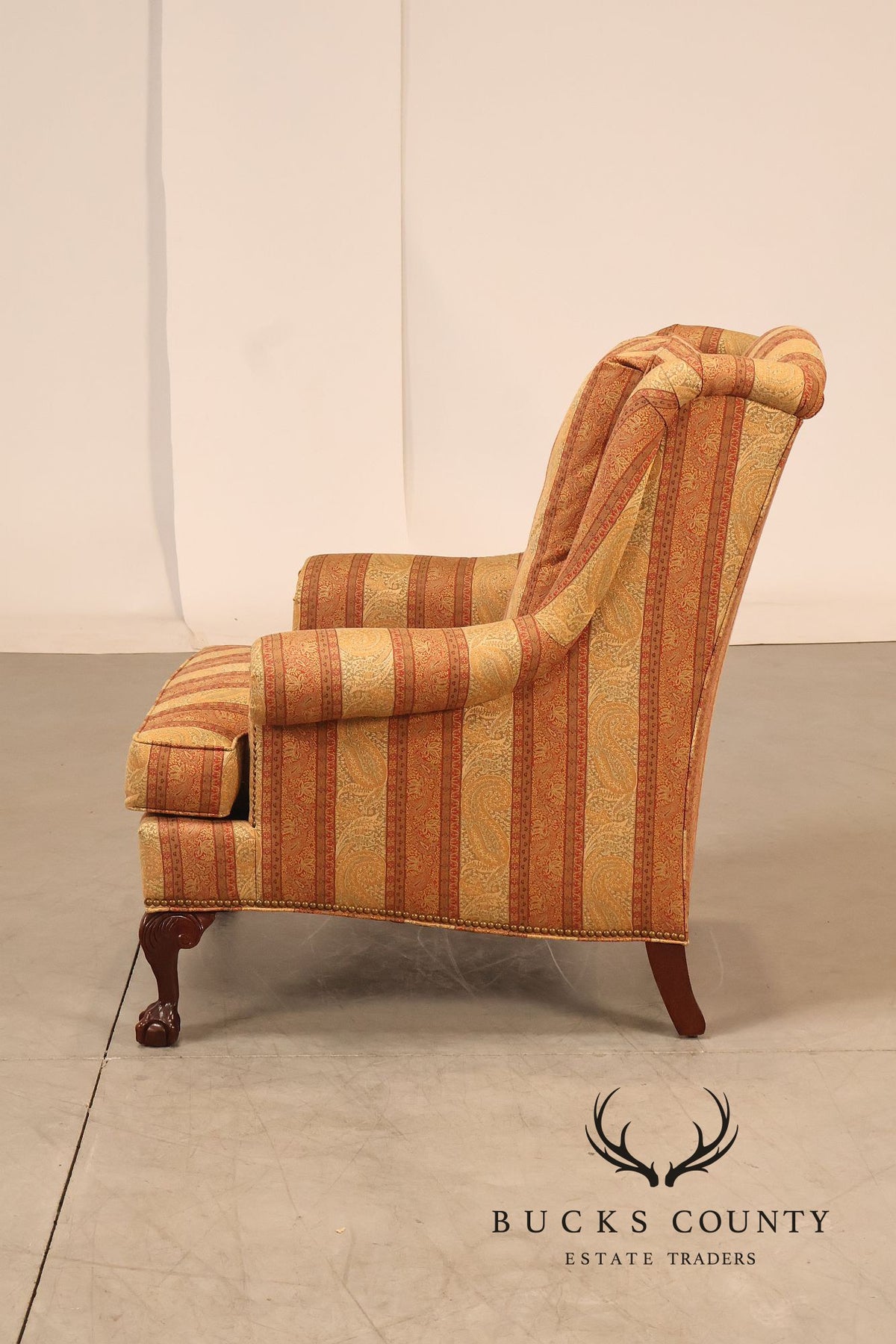 Hickory Chair Chippendale Style Custom Upholstered Wing backArmchair