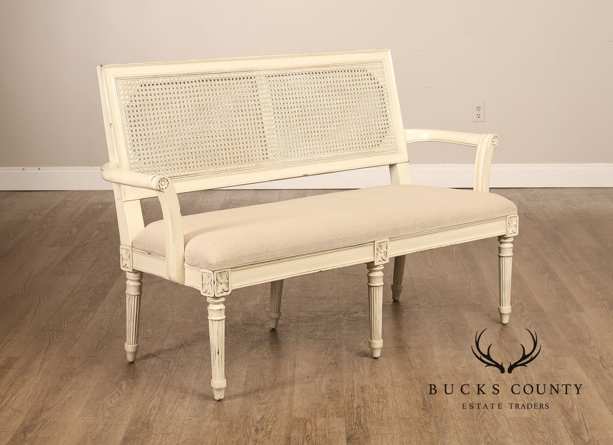 Alden Parkes Country French Louis XVI Style Caned Back Painted Settee