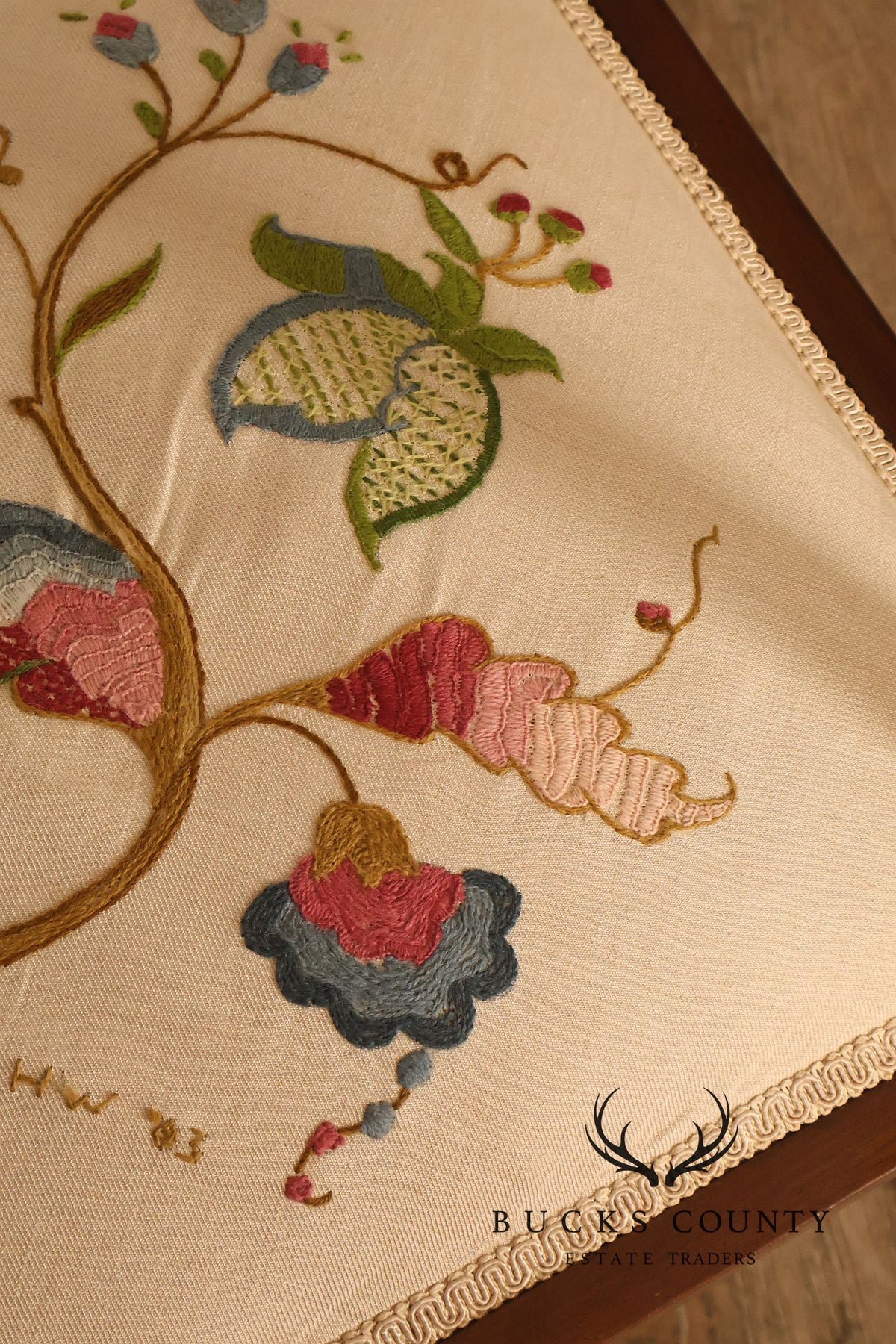 Scandinavian Carved and Embroidered Corner Chair