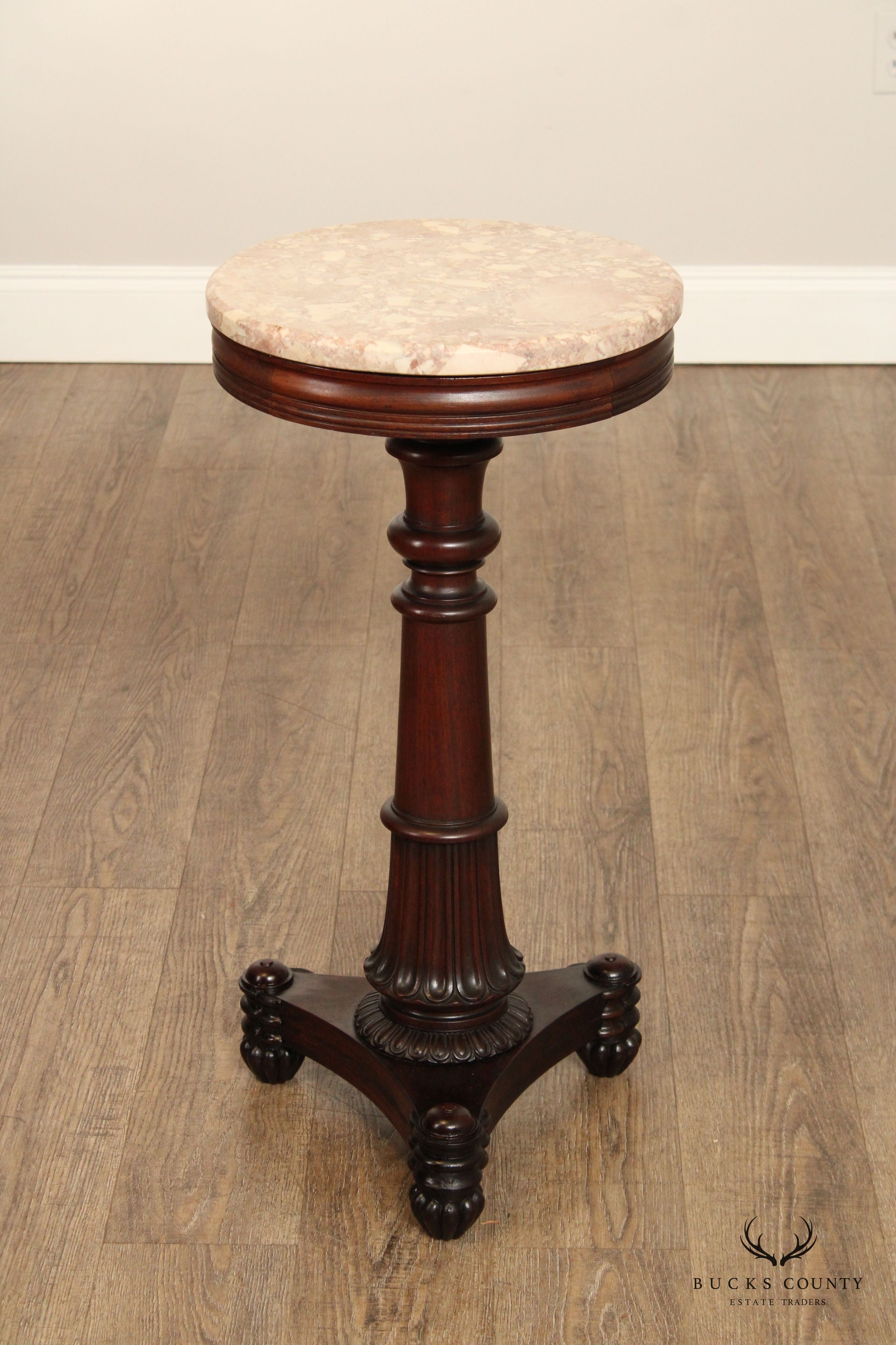 Antique Classical Mahogany Marble Top Pedestal