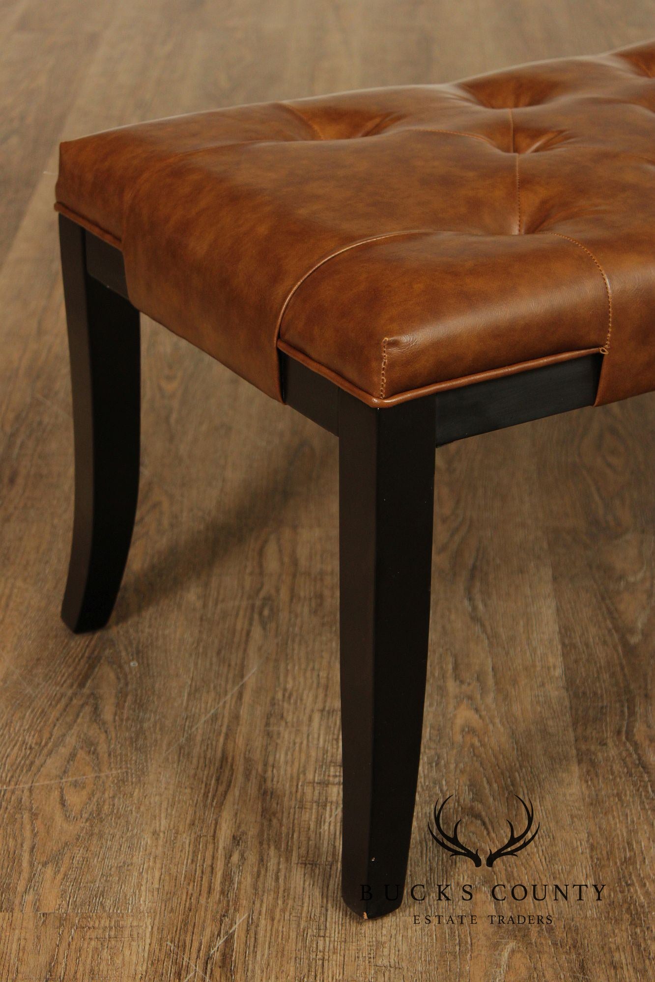 Pair Of Safavieh Tufted Brown Leather Benches