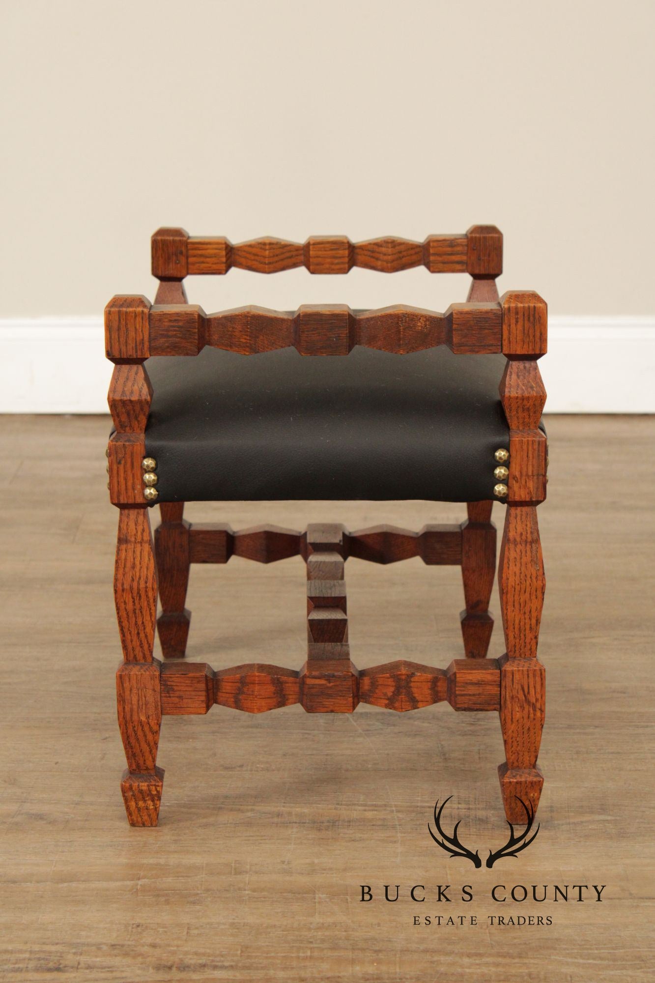 Unusual Antique Arts & Crafts Carved Oak Bench