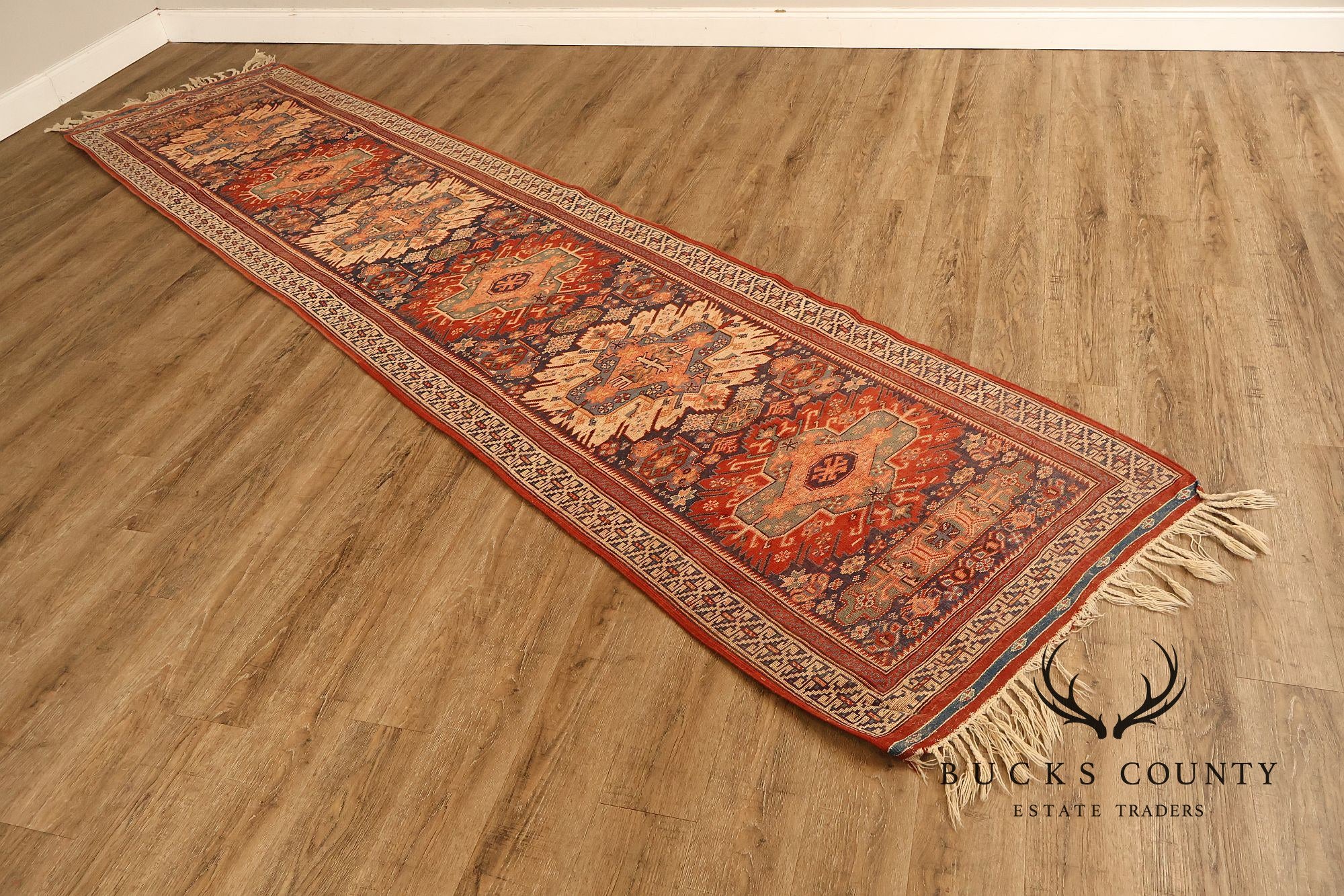 Vintage Hand Tied Wool Kazak Tribal Long Runner Rug