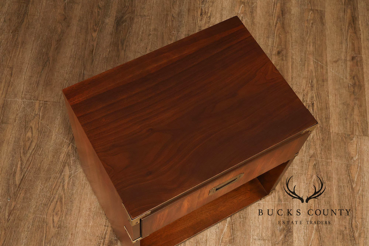 Lane Mid Century Modern Pair Of Walnut Campaign Style Nightstands