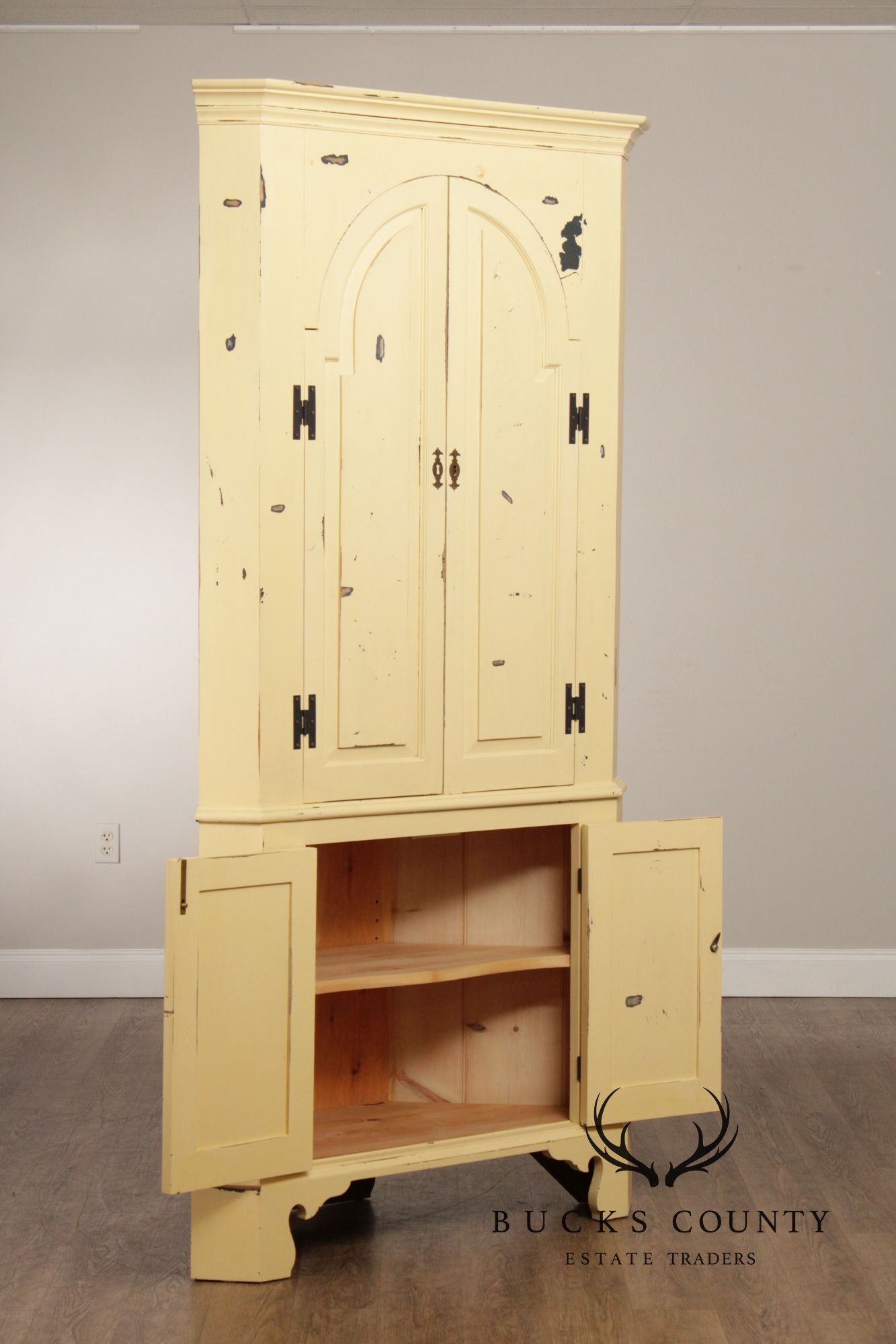 K. Alan Styer Benchmade Cream Painted Pine Corner Cupboard