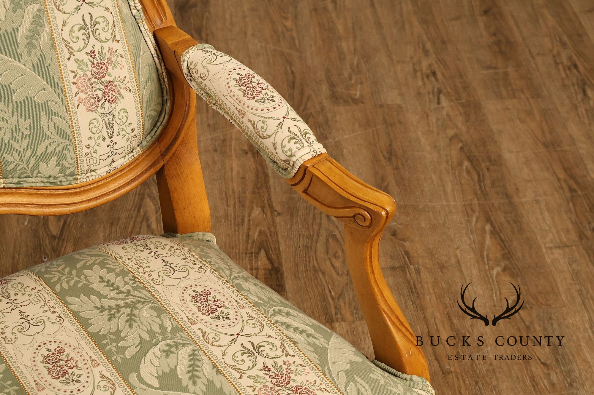 Ethan Allen French Louis XV Style Pair Of Upholstered Armchairs