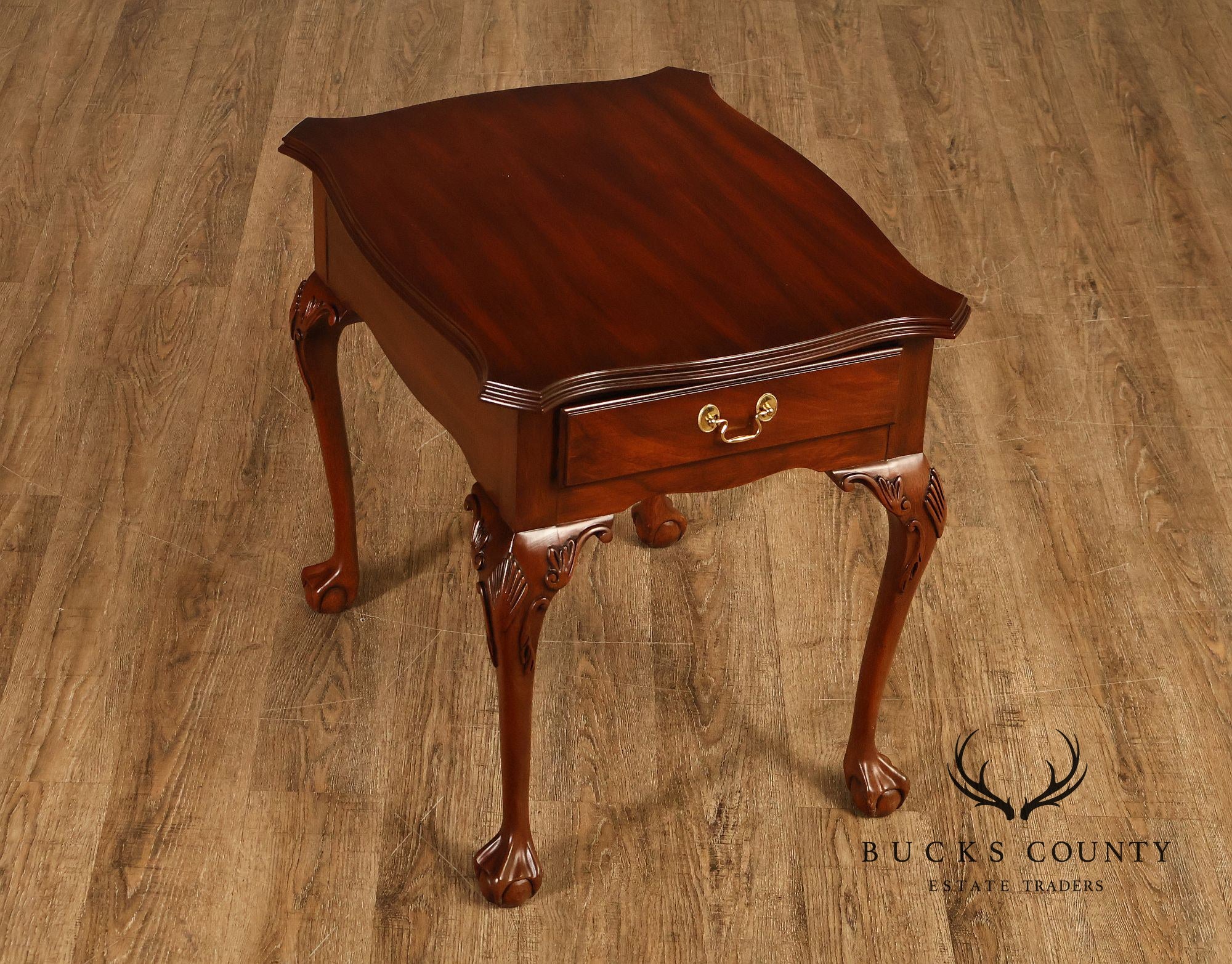 Henkel Harris Chippendale Style Mahogany One Drawer Lamp End Table