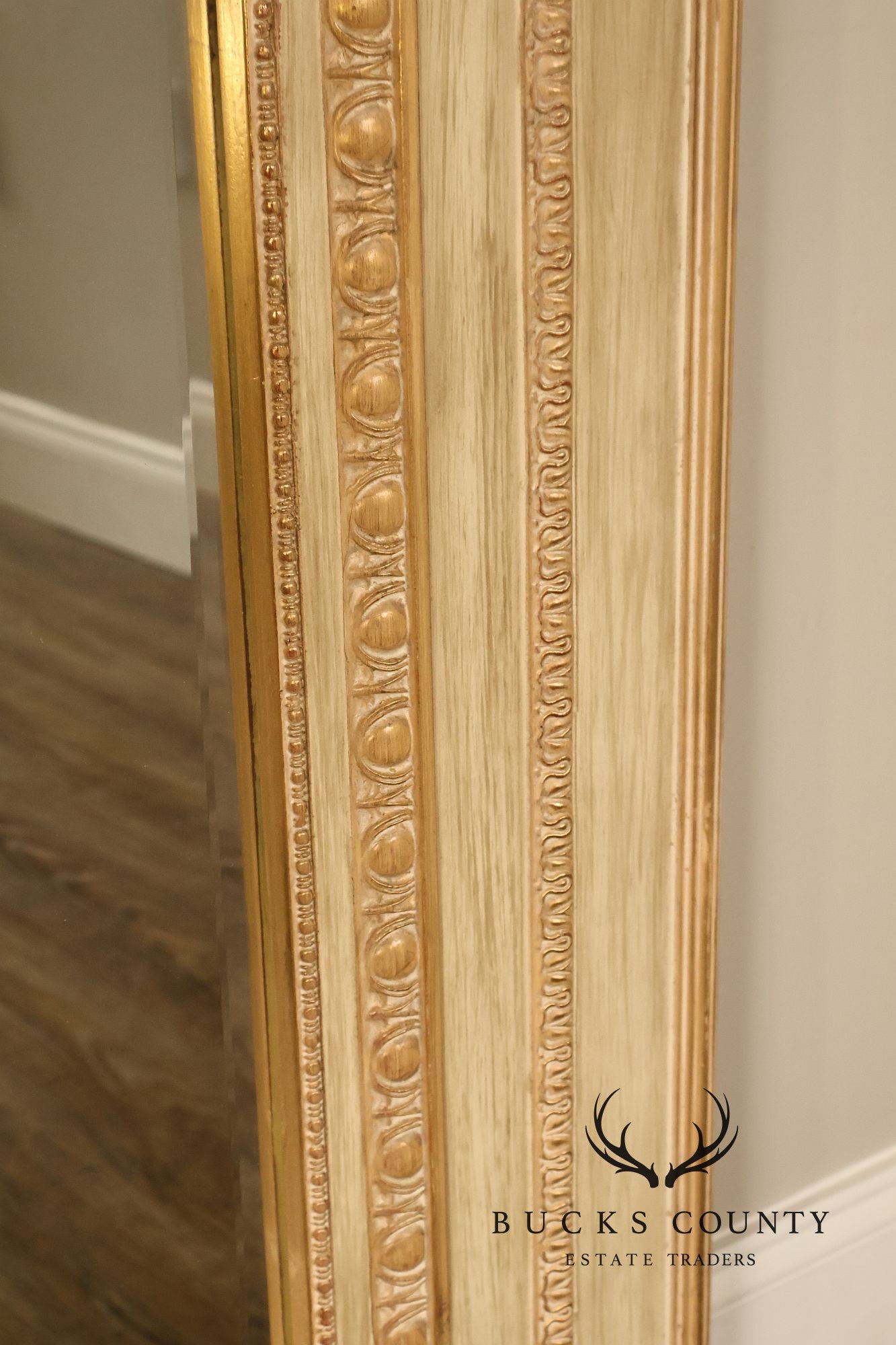 French Neoclassical Style Distress Painted Trumeau Mirror