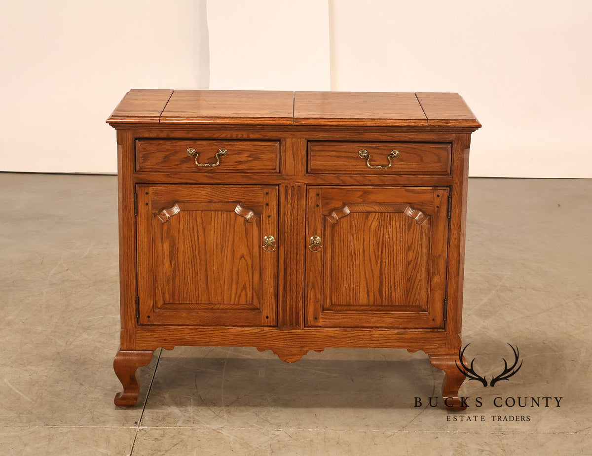 Ethan Allen Rustic Style Oak Flip Top Server